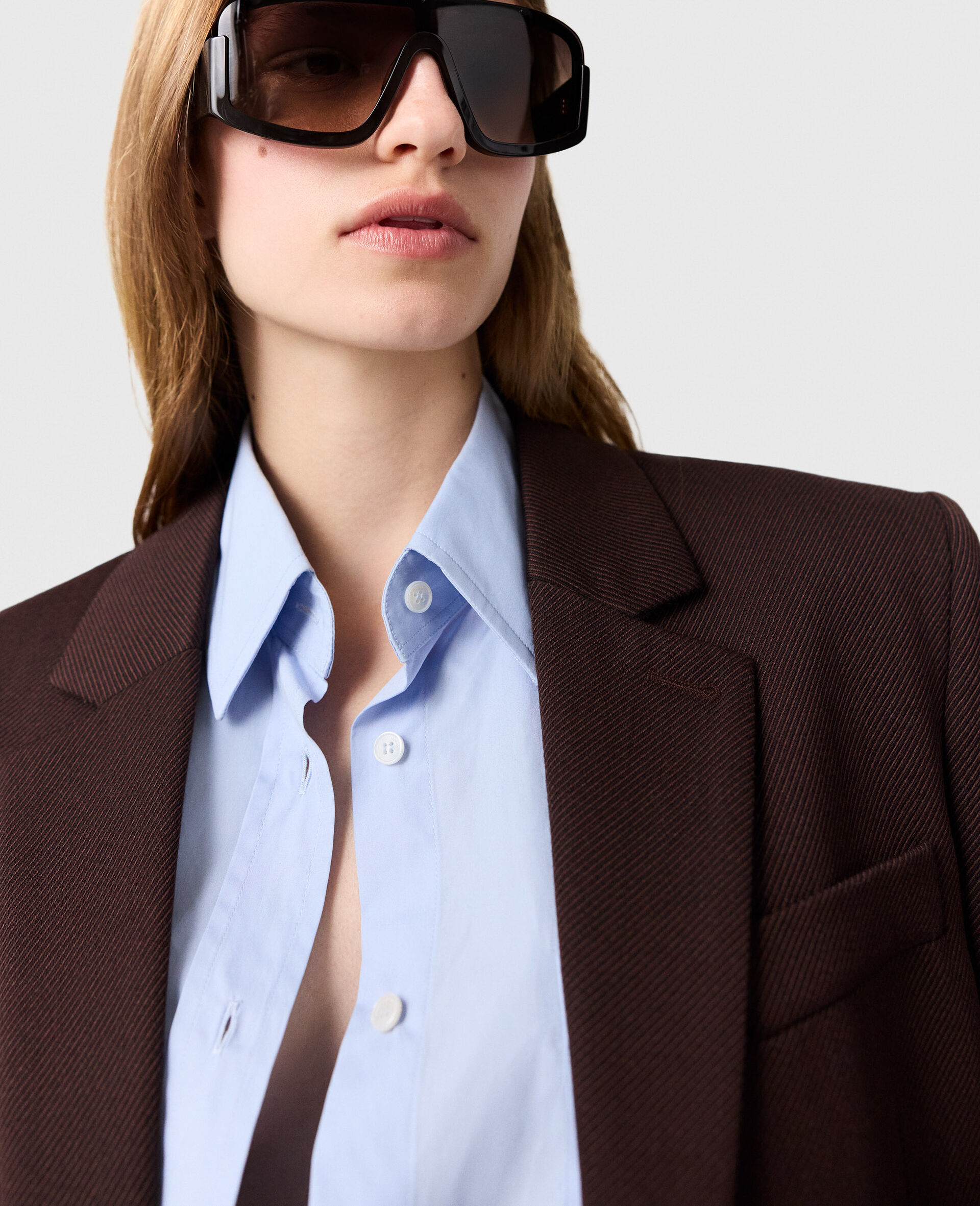 Blazer a boutonnage simple et revers en pointe-Marron-large image number 8