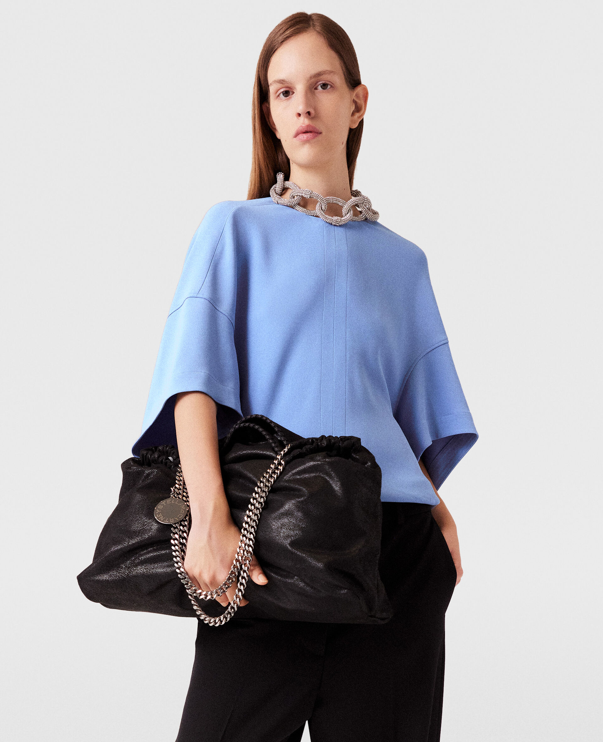 Crystal Chain Short-Sleeve Top-Blue-model