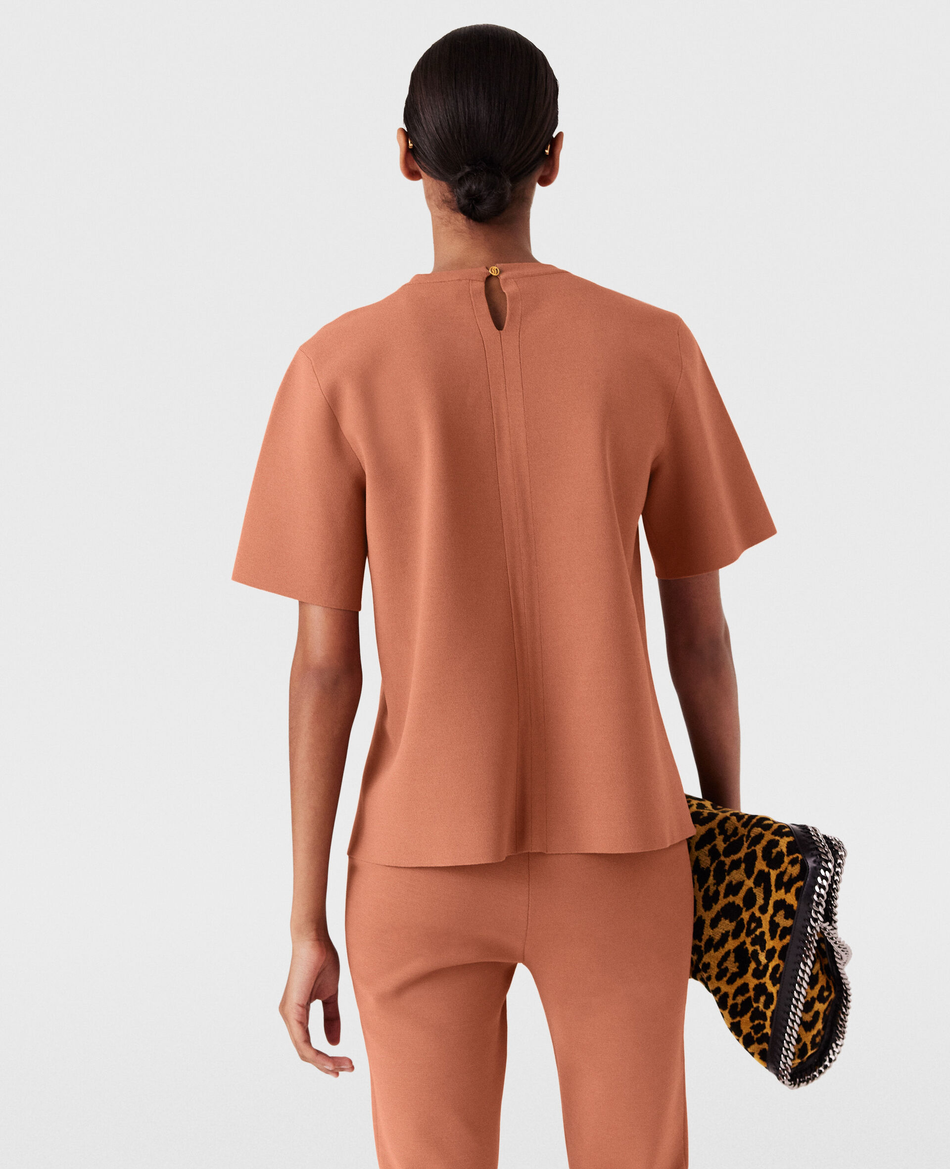 T-Shirt a Maniche Corte in Maglia Compatta-Cream-large image number 4