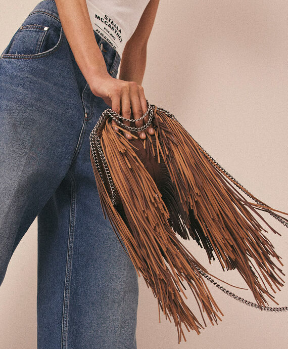 Women DARK CINNAMON Fringe Falabella Tiny Tote Bag | Stella