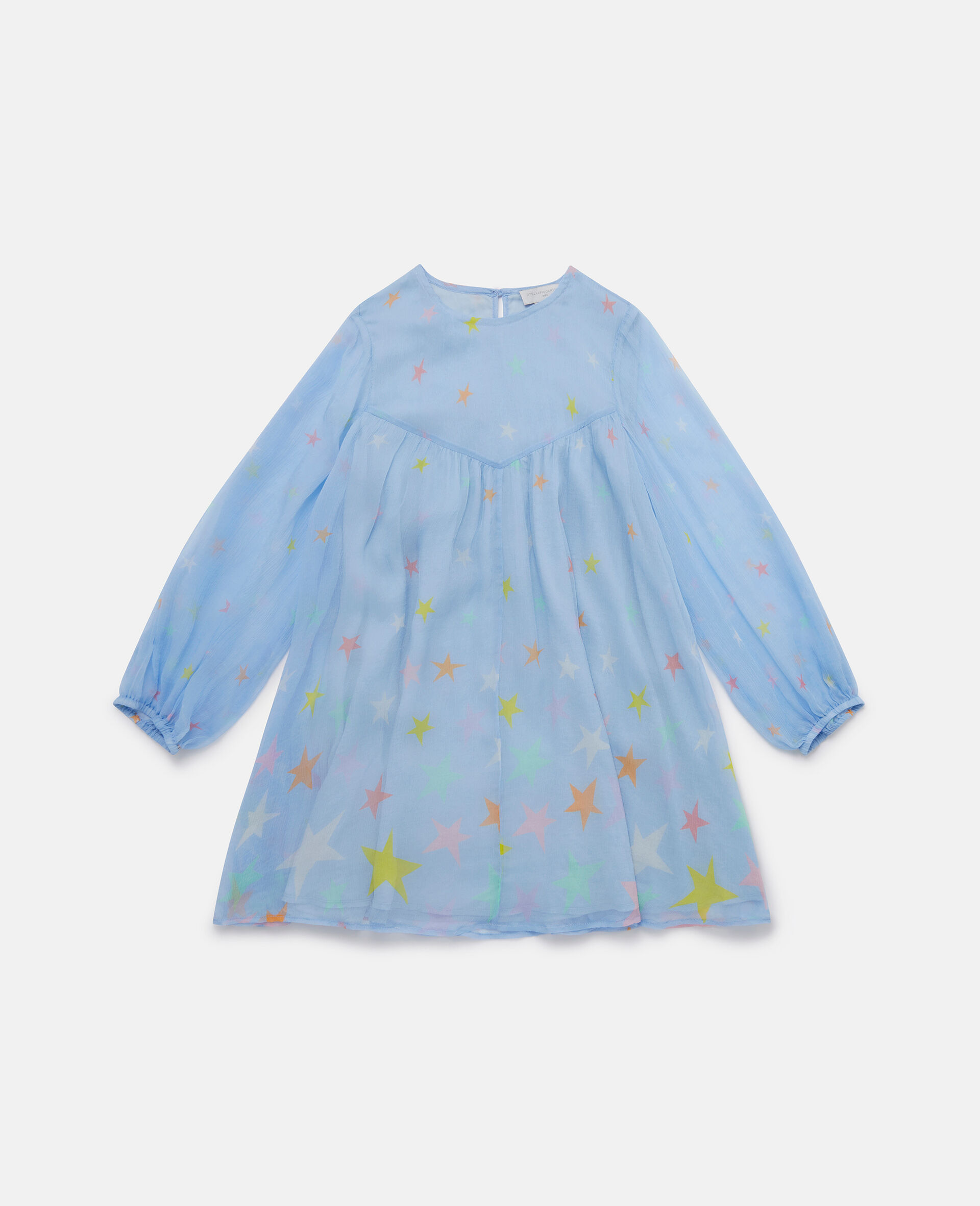 Star Print Silk Dress-Blue-model Star Print Silk Dress-Blue-model