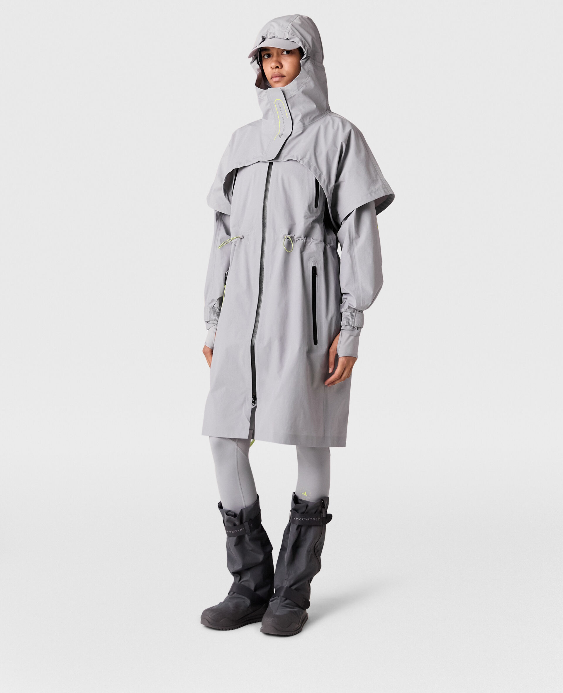 TrueCasuals Long Parka Coat-Grey-model