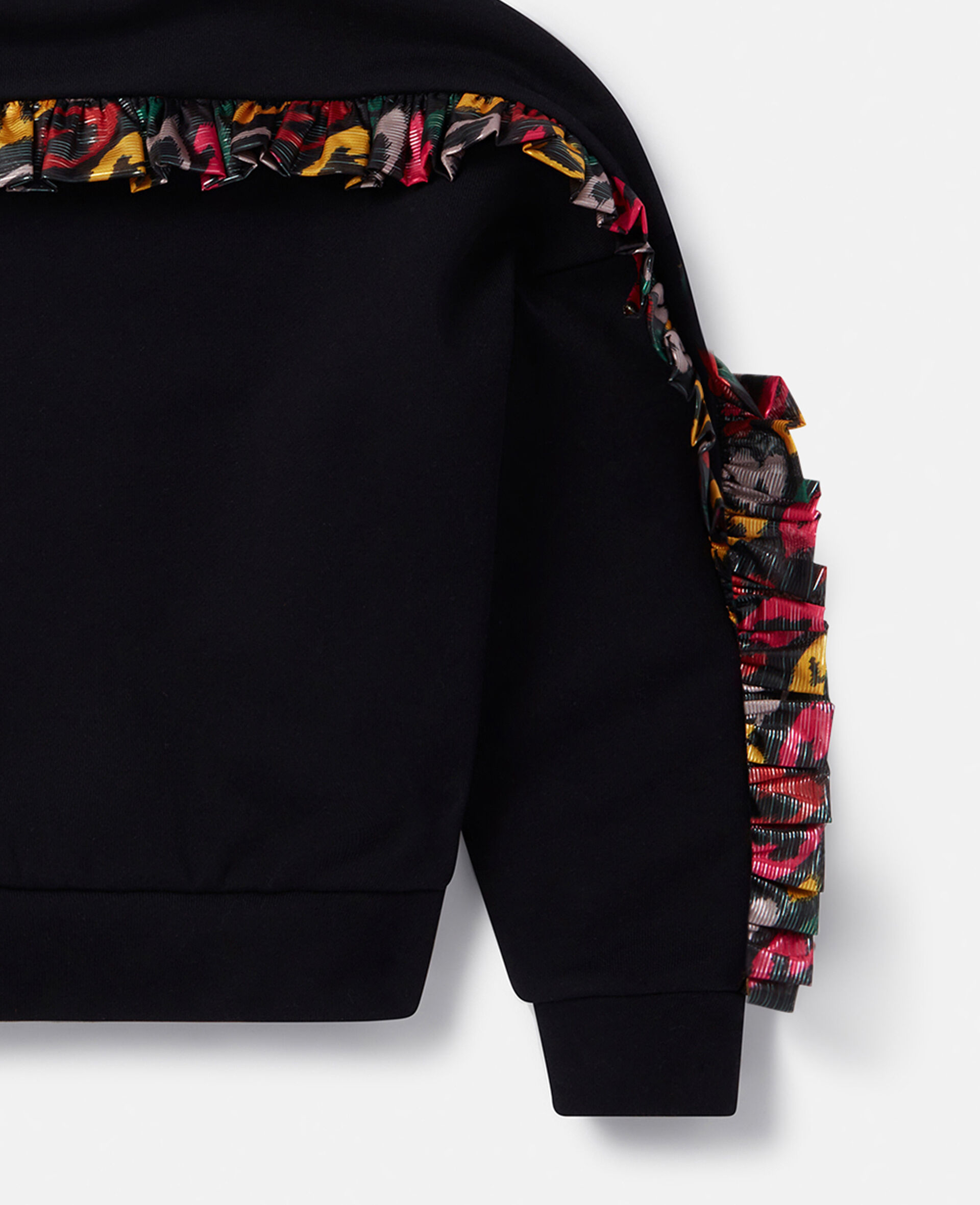 Smudged Heart Print Fringed Sweatshirt-Black-large image number 3