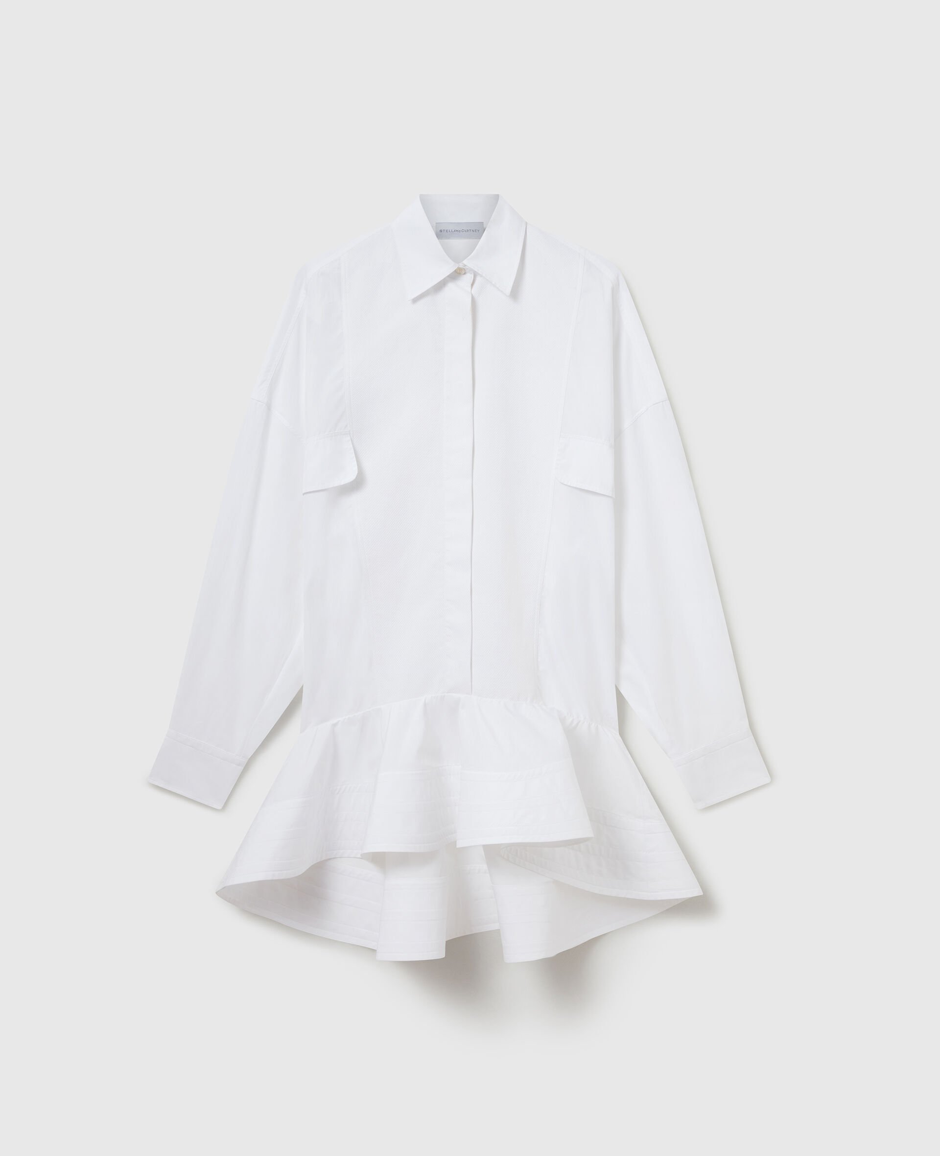 Poplin Peplum Piqu&eacute; Shirt Dress-White-medium