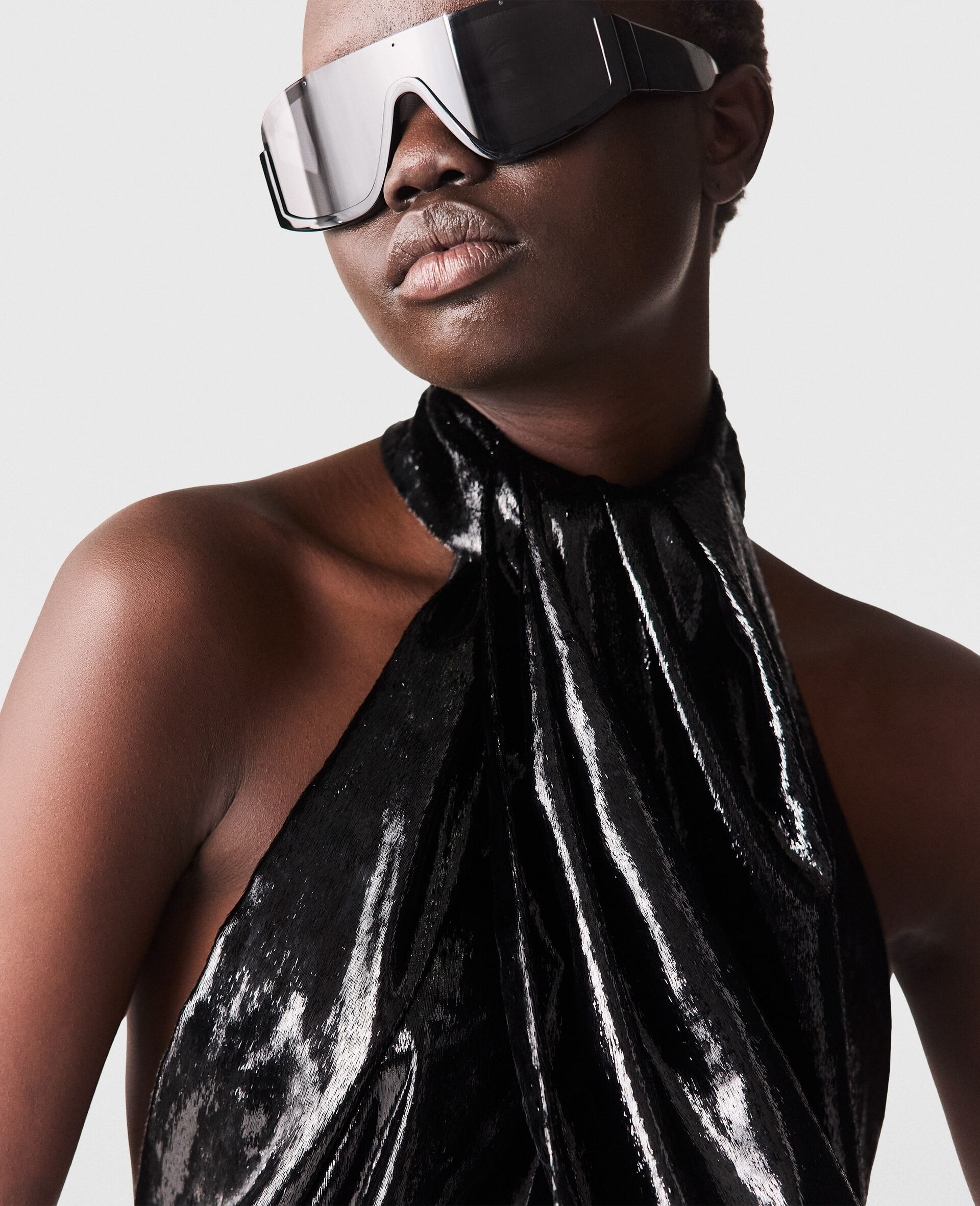 ホルターネック パネル ベルベット トップ-ブラック-large image number 2