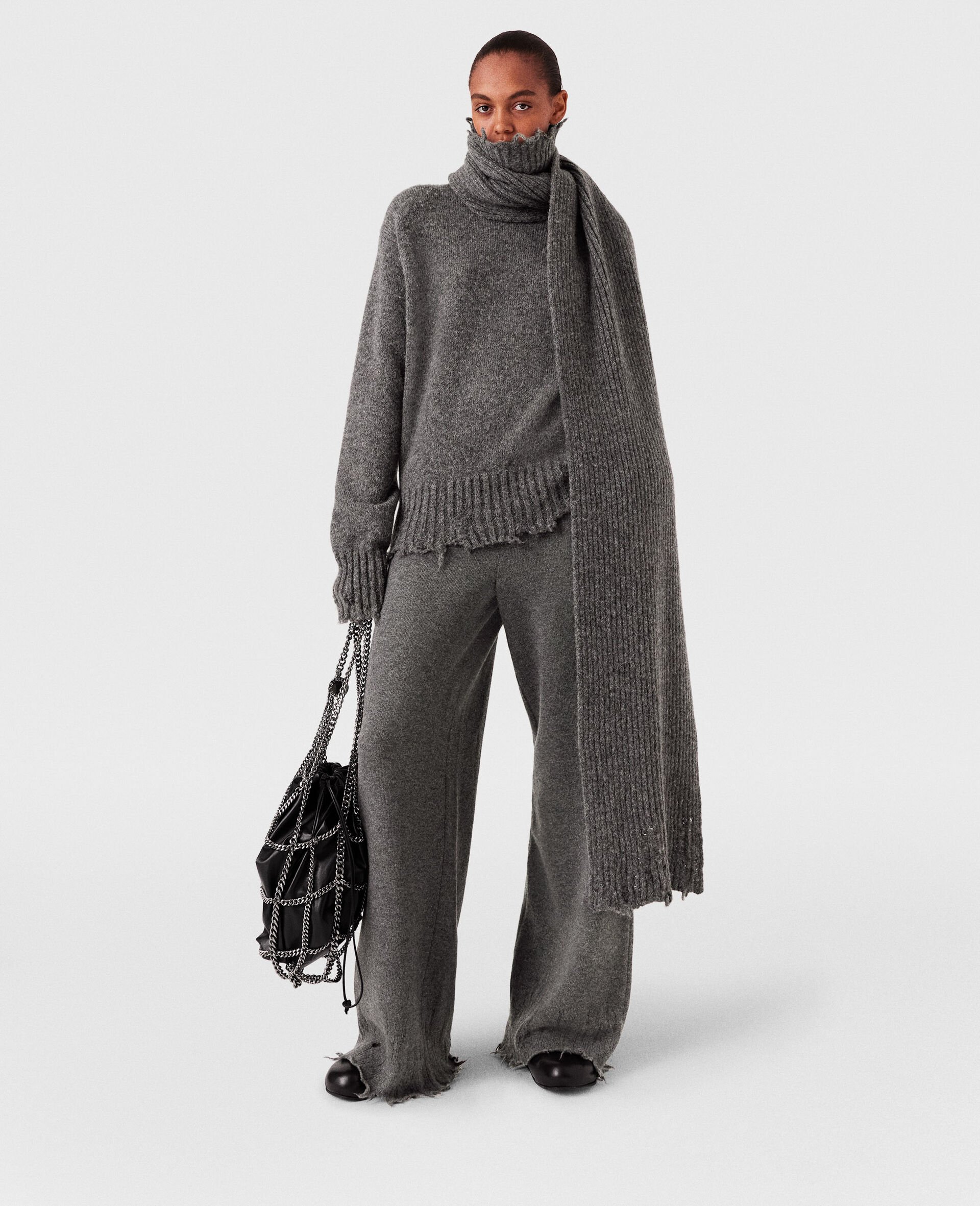 Flared High-Rise Trousers-Grey-model Flared High-Rise Trousers-Grey-model