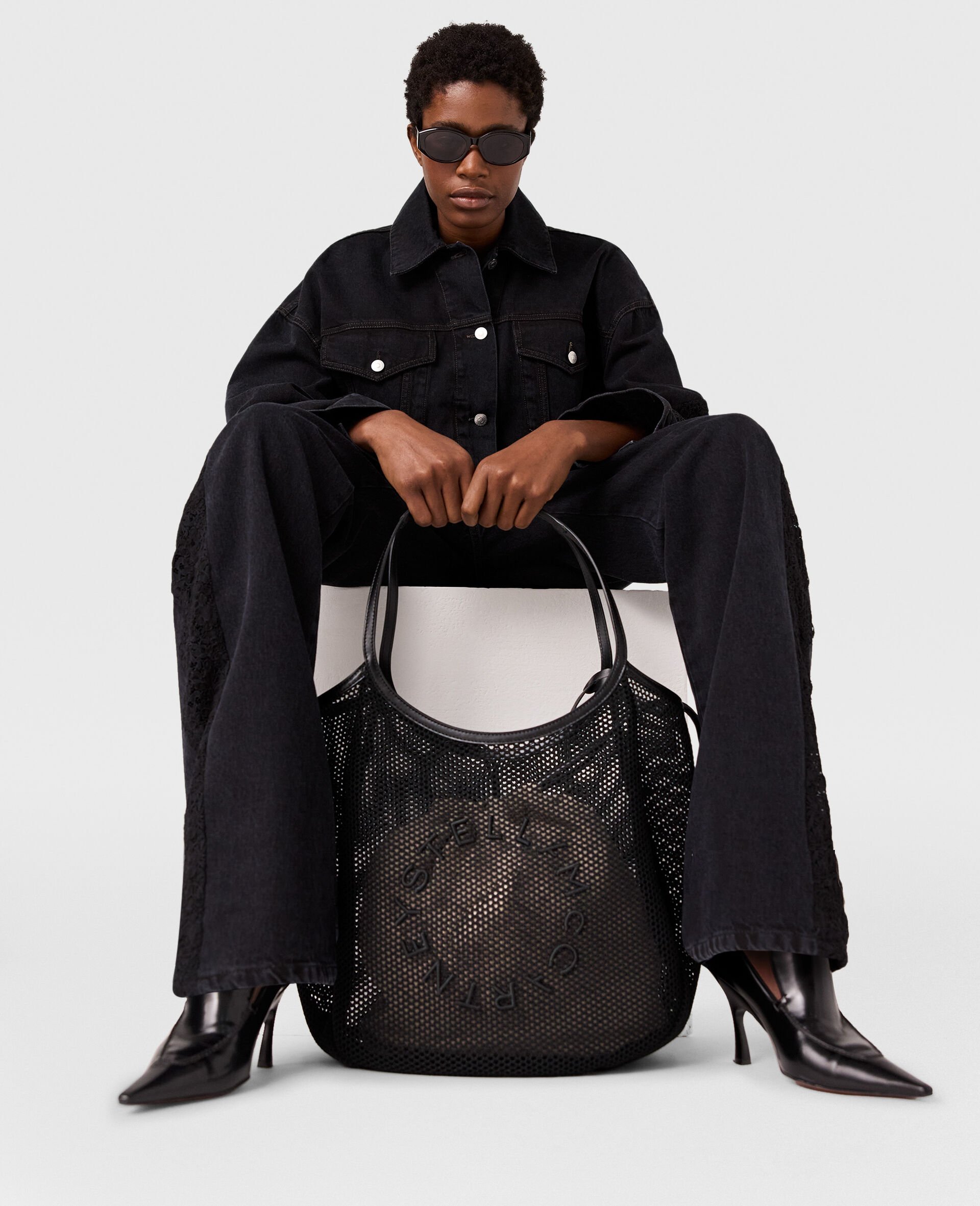 蕾丝嵌饰饰片牛仔夹克-黑色-large 蕾丝嵌饰饰片牛仔夹克-黑色-large image number 7