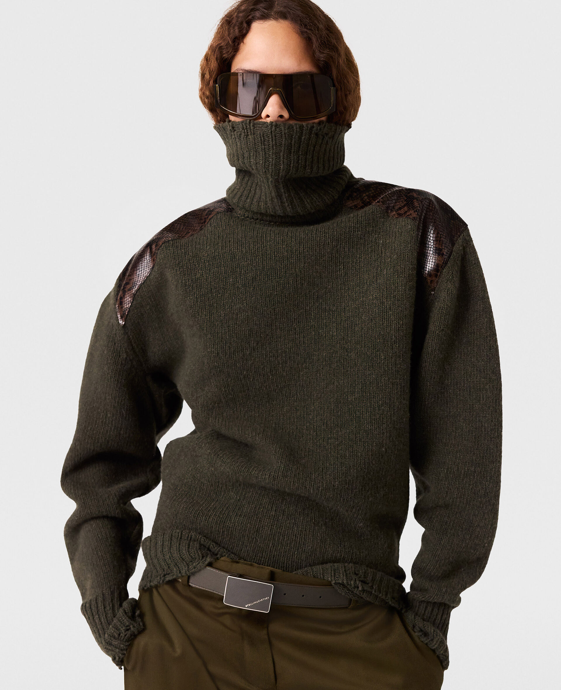 Maglione Dolcevita con Pannelli Motivo Serpente-Verde-medium