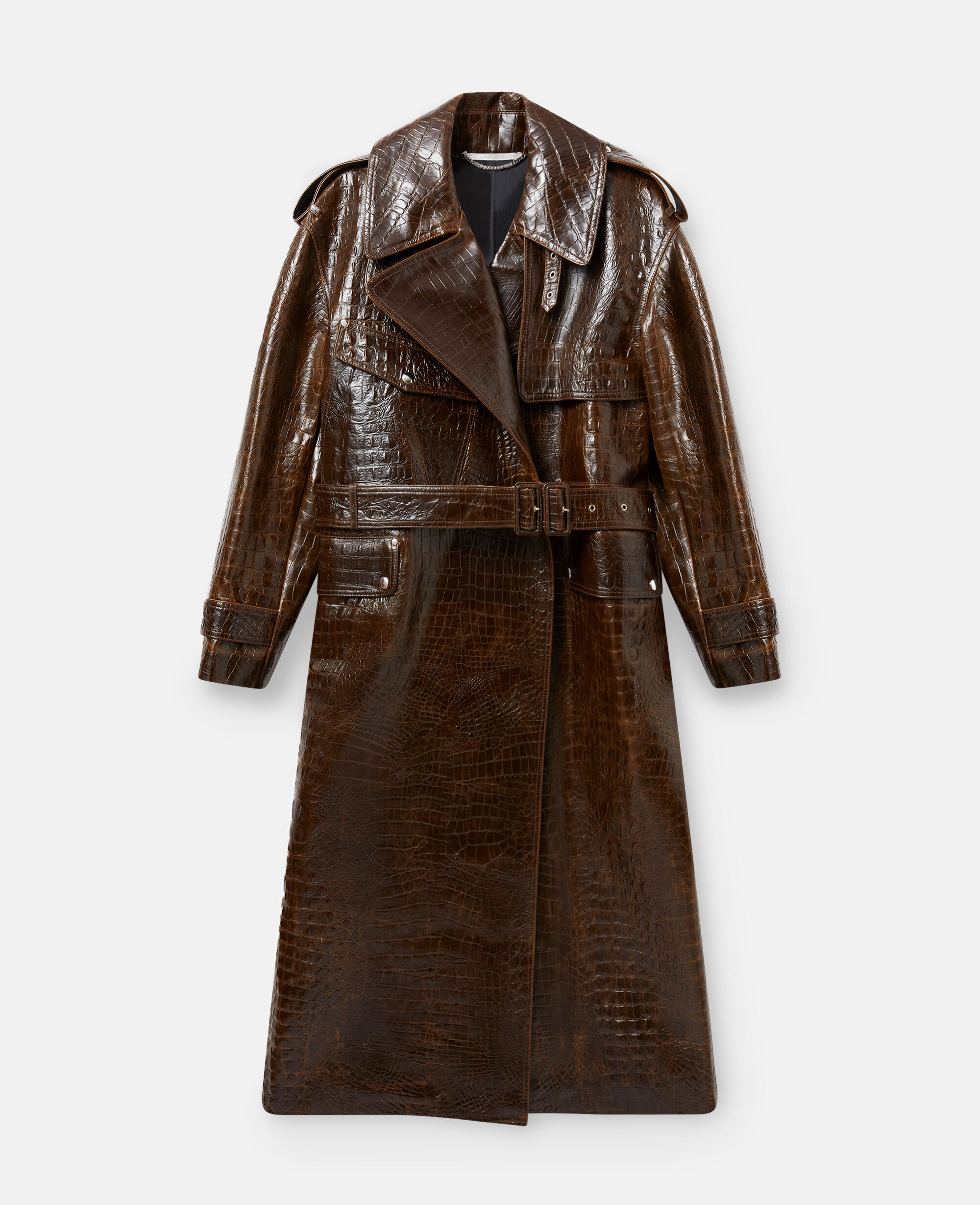Women Mocha brown Crocodile Embossed Trench Coat | Stella McCartney US