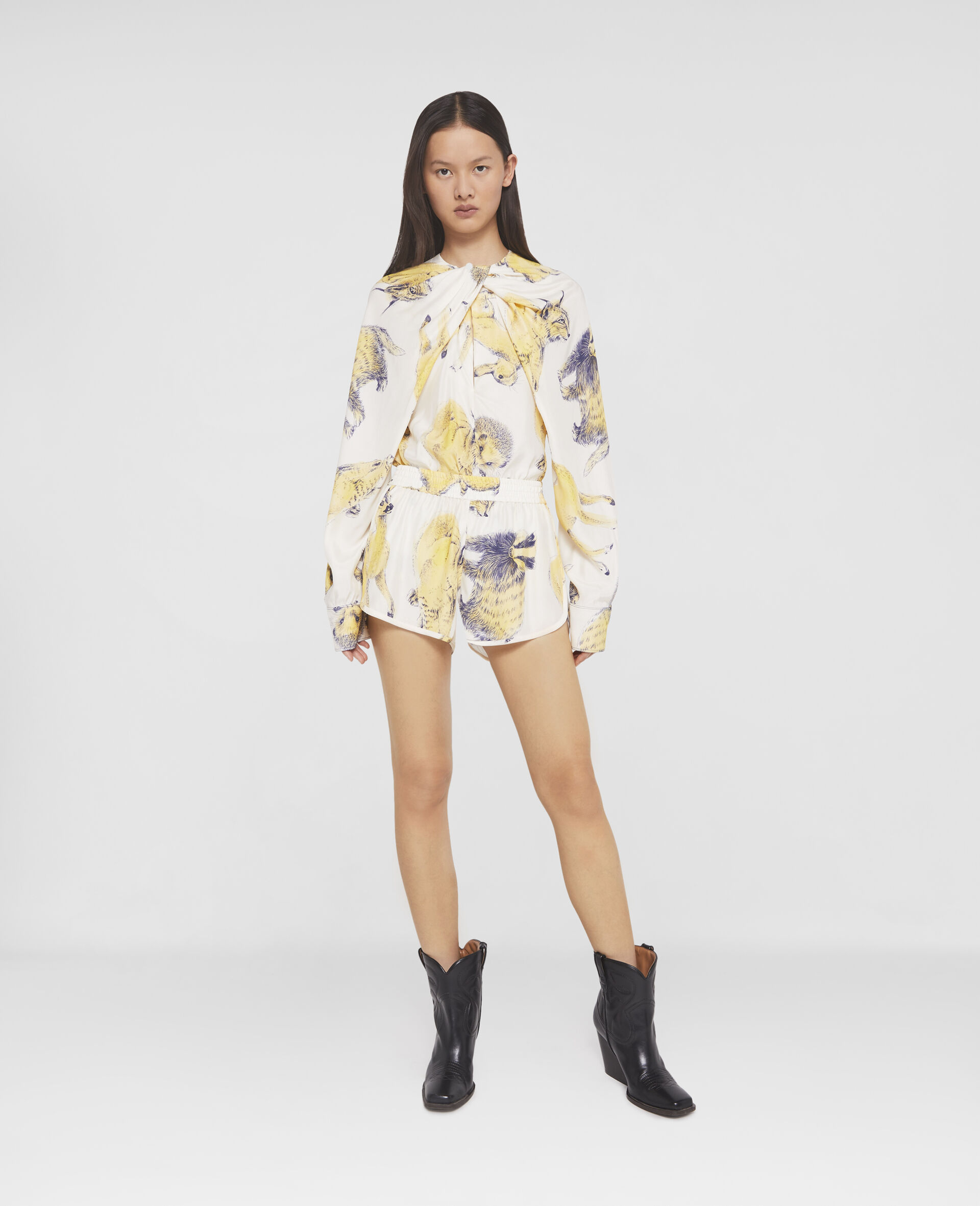 Rewild Fauna Print Silk Top-Yellow-large image number 1