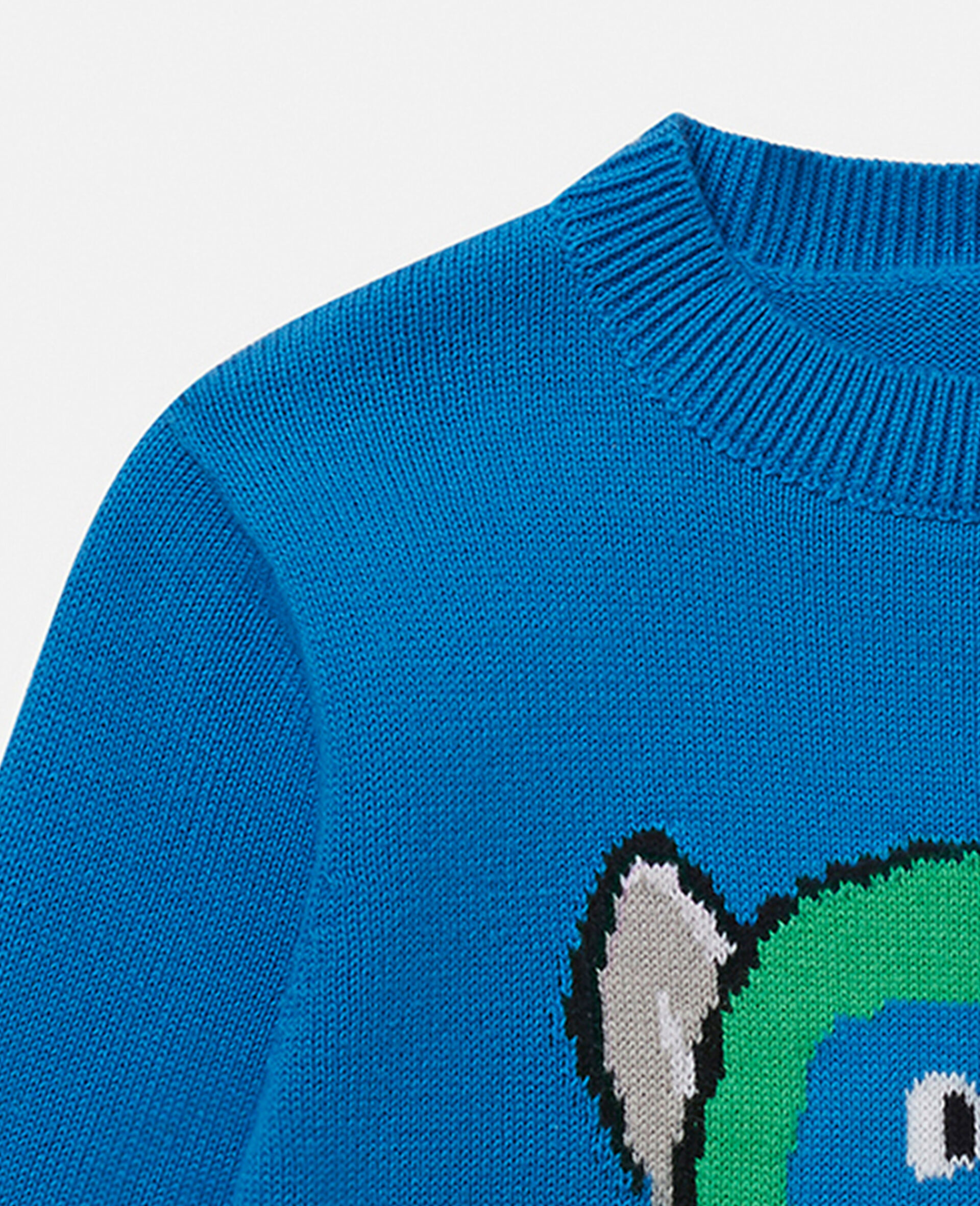 Fringed Monkey Intarsia Knit Jumper-Blue-large image number 1