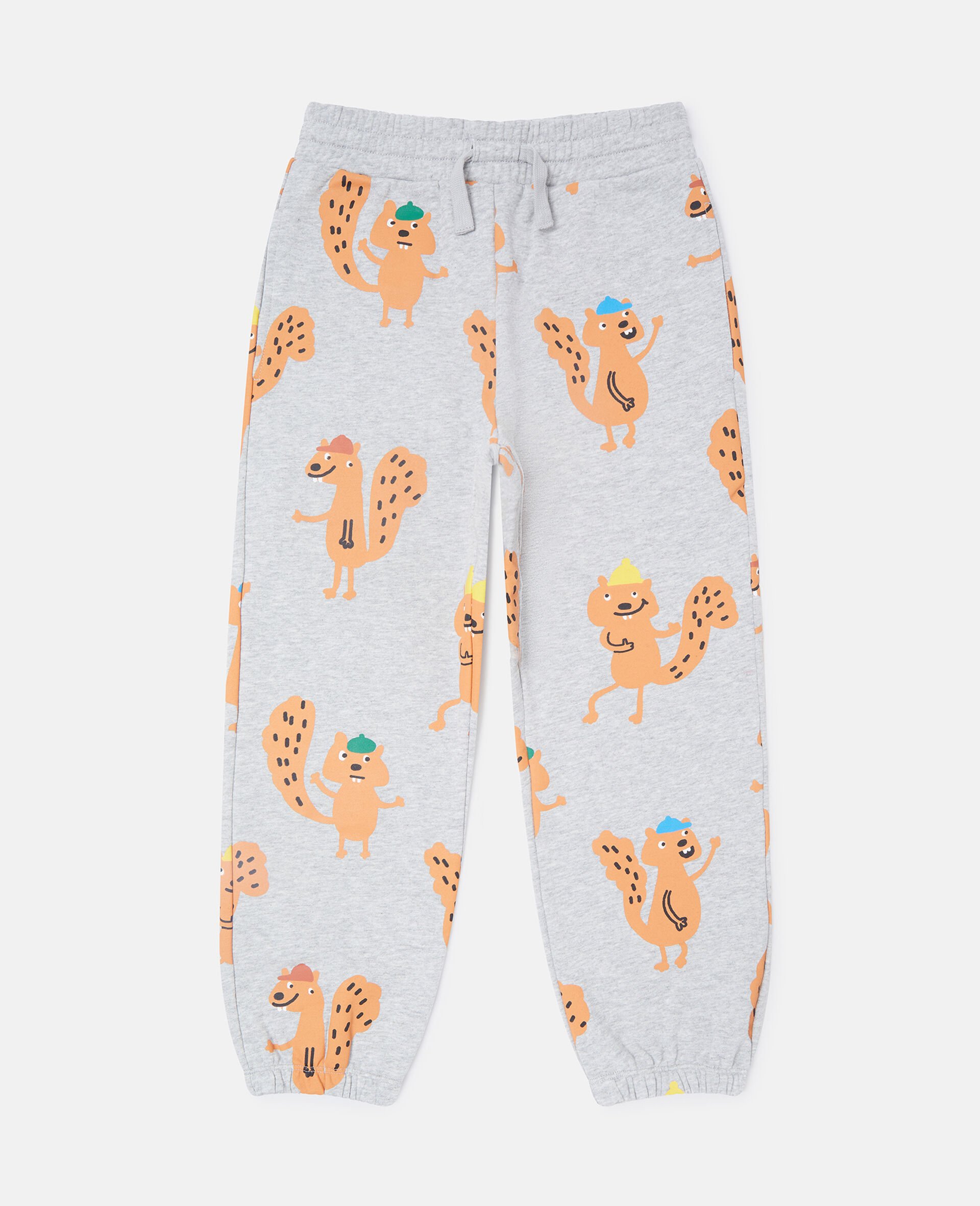 Squirrel Graphic Drawstring Joggers-Grey-medium