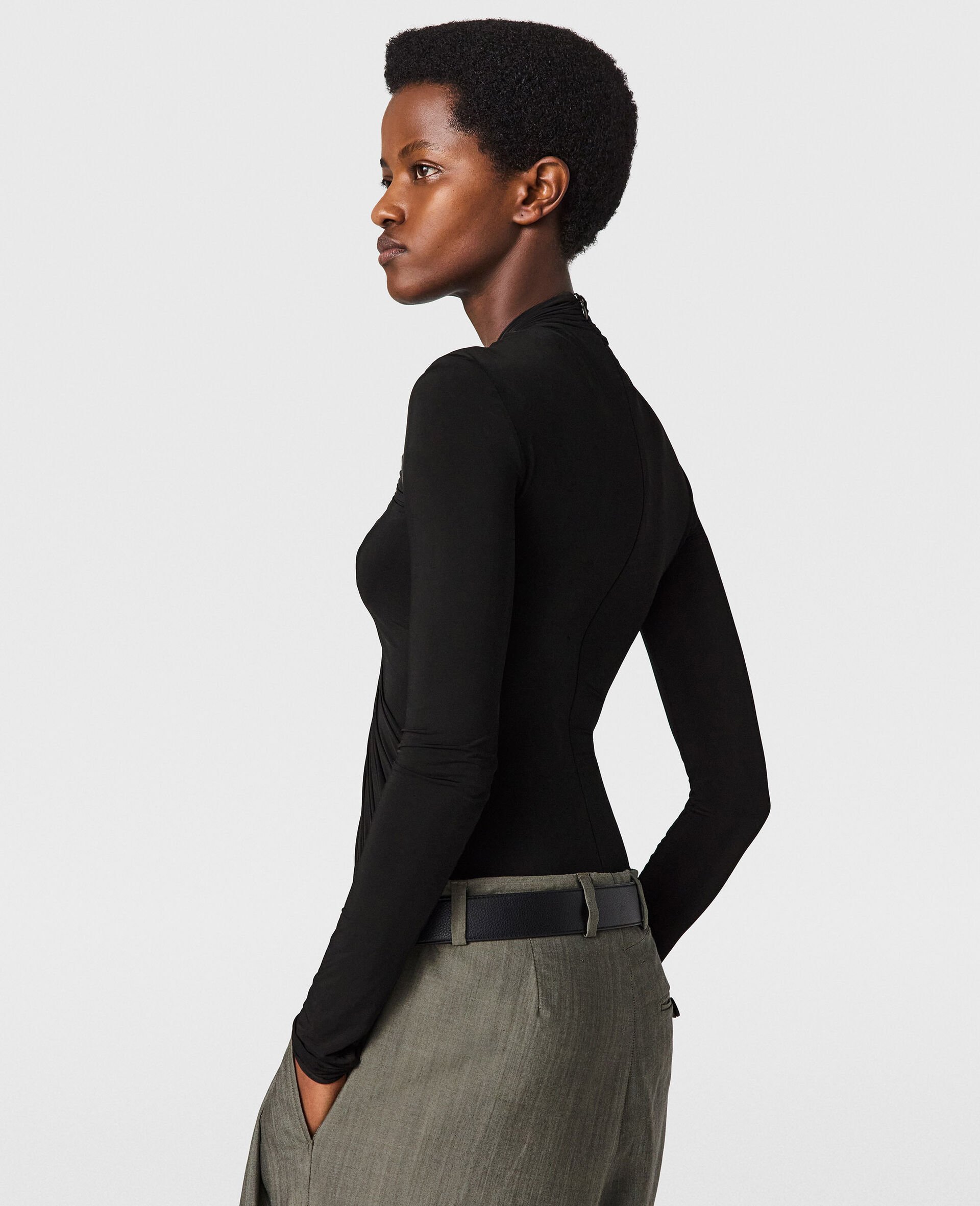 크레이프 저지 드레이프 바디수트-黑色-large image number 3