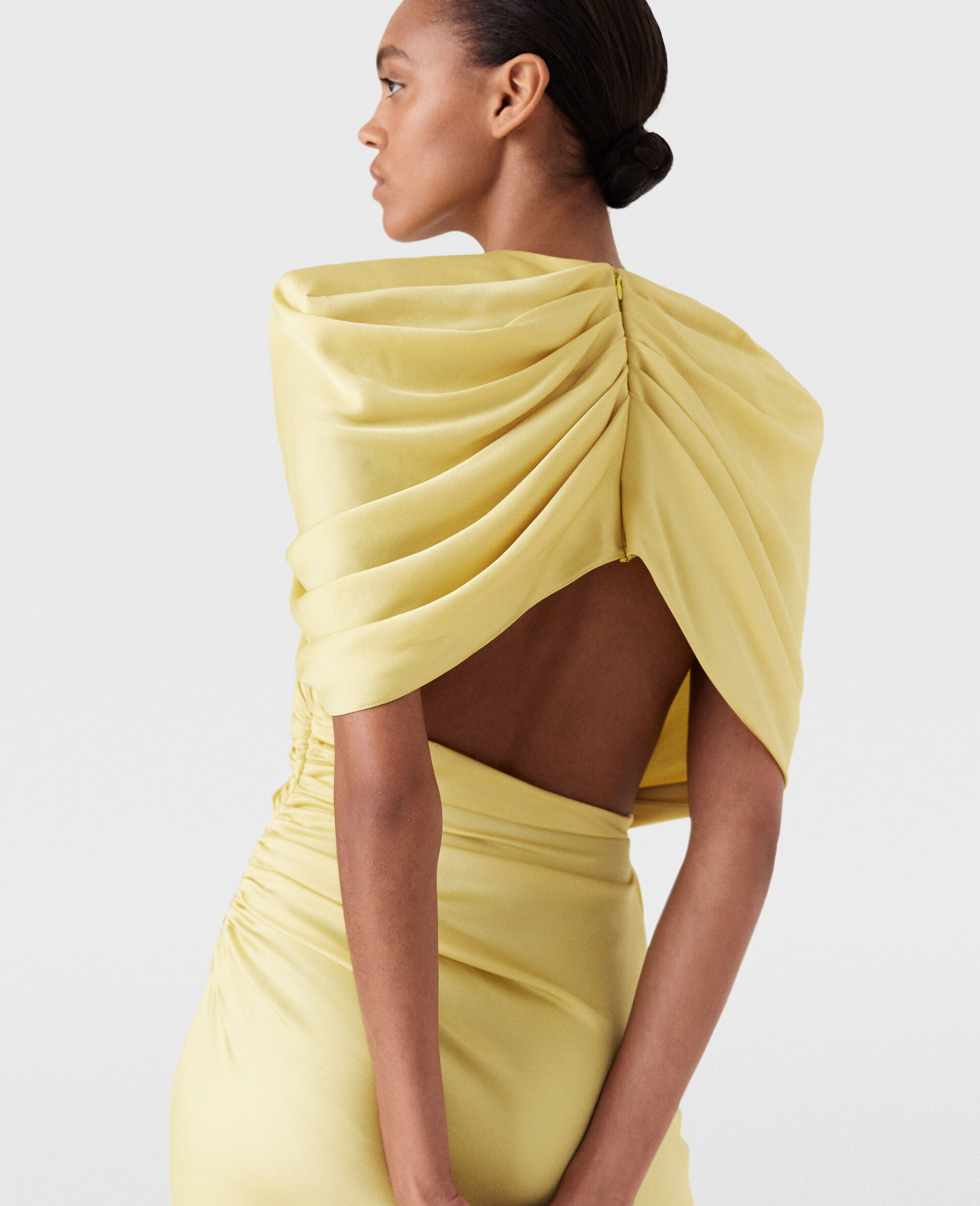 Satin Wrapped Short-Sleeve Maxi Dress-Yellow-large Satin Wrapped Short-Sleeve Maxi Dress-Yellow-large image number 2