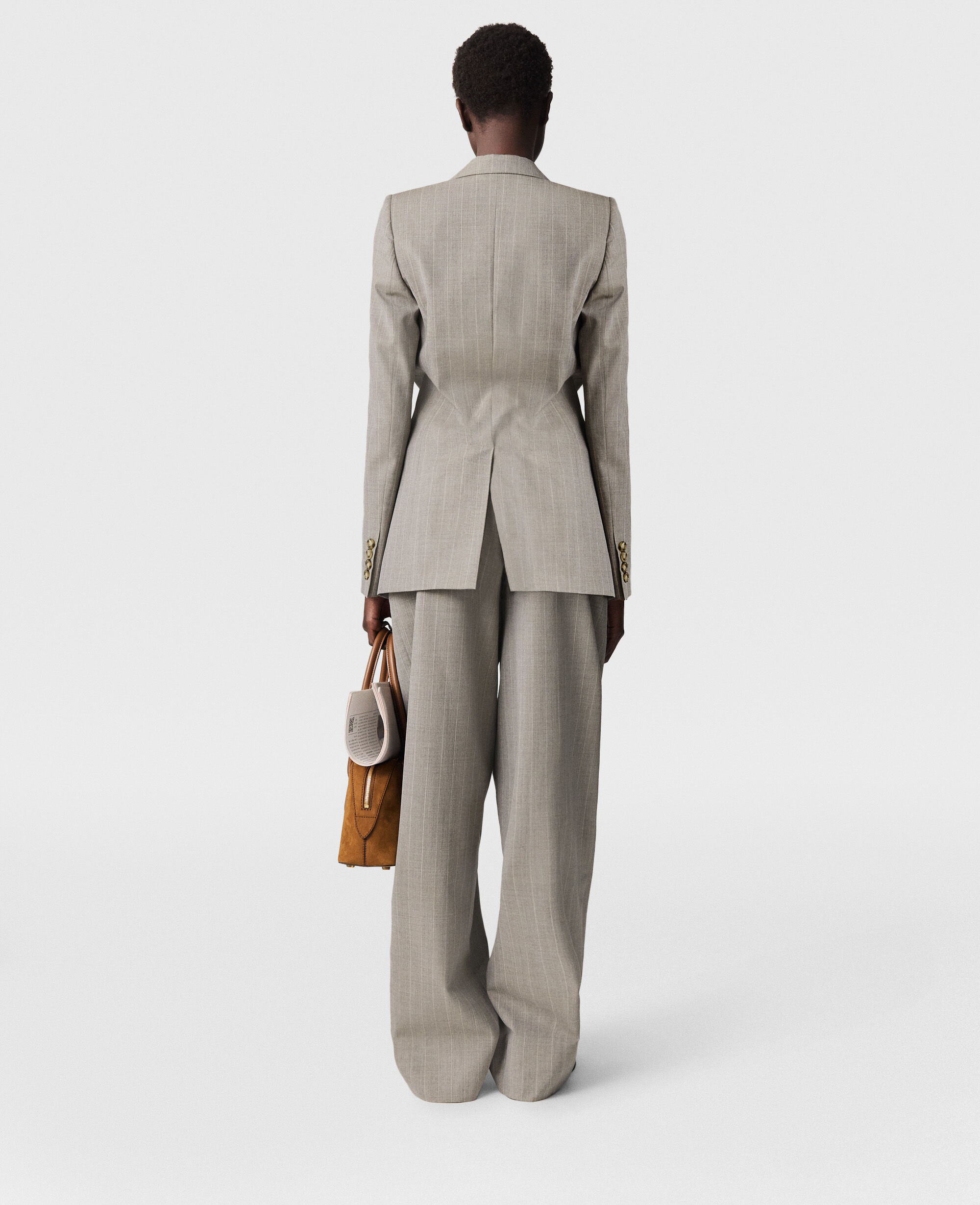 Women Grey Single-Breasted Pinstripe Blazer | Stella