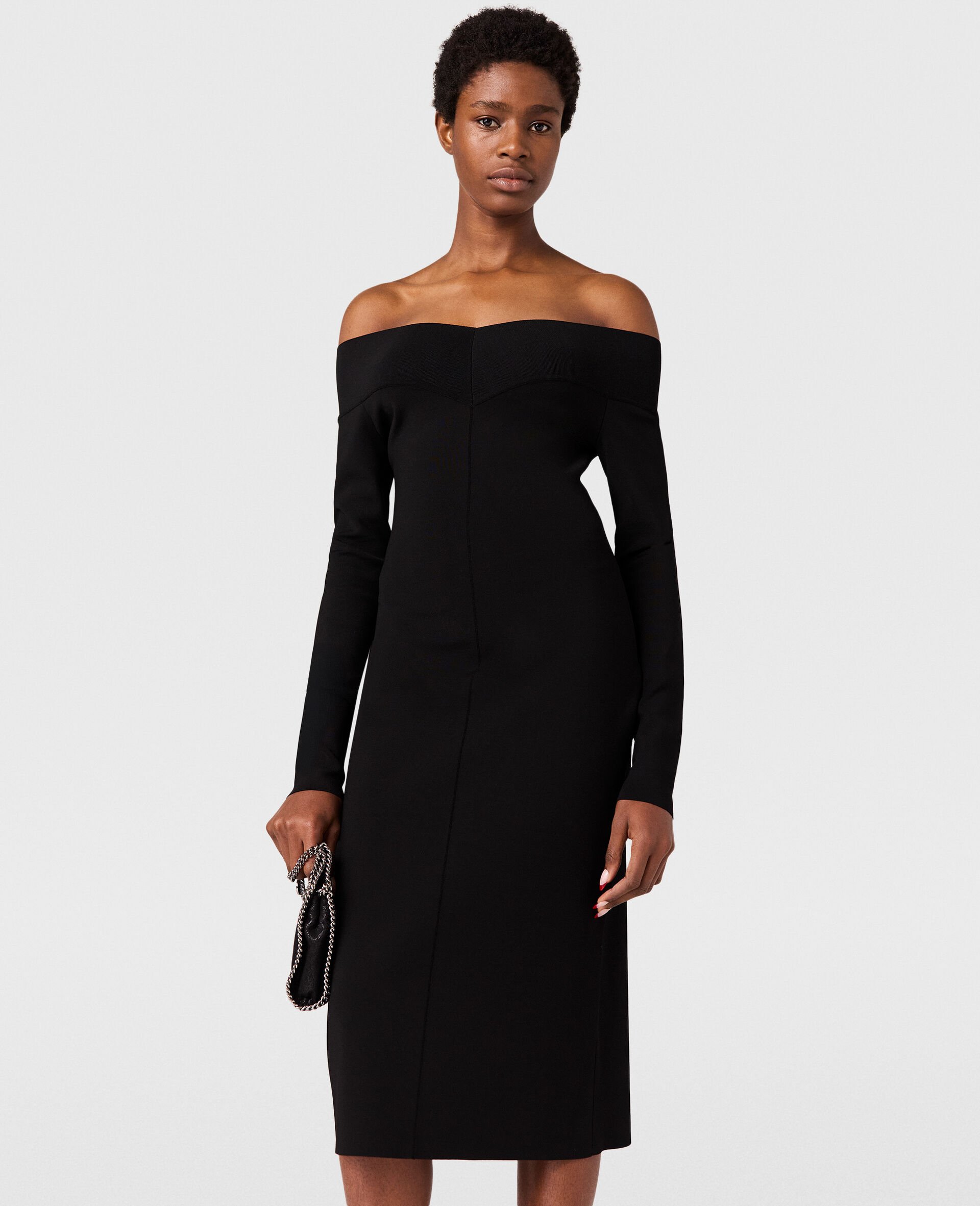 Sheer Long Sleeve Mesh Midi Dress-Black-large image number 5