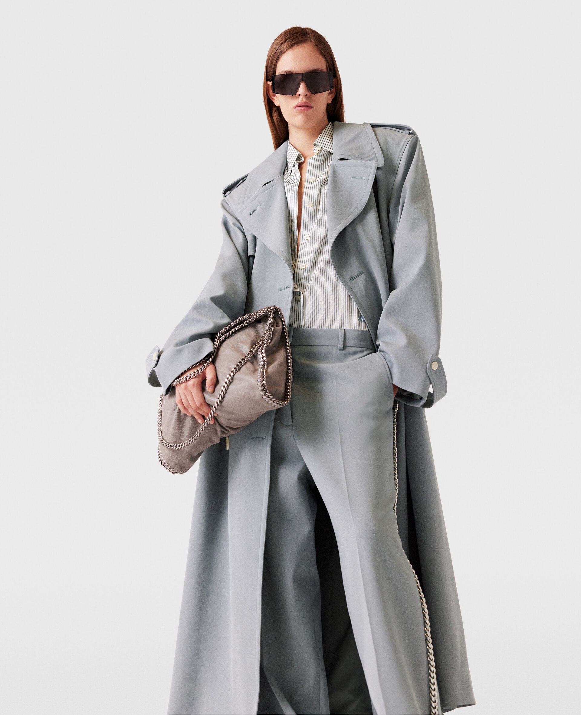 Oversized Belted Trench Coat-Grey-large image number 5