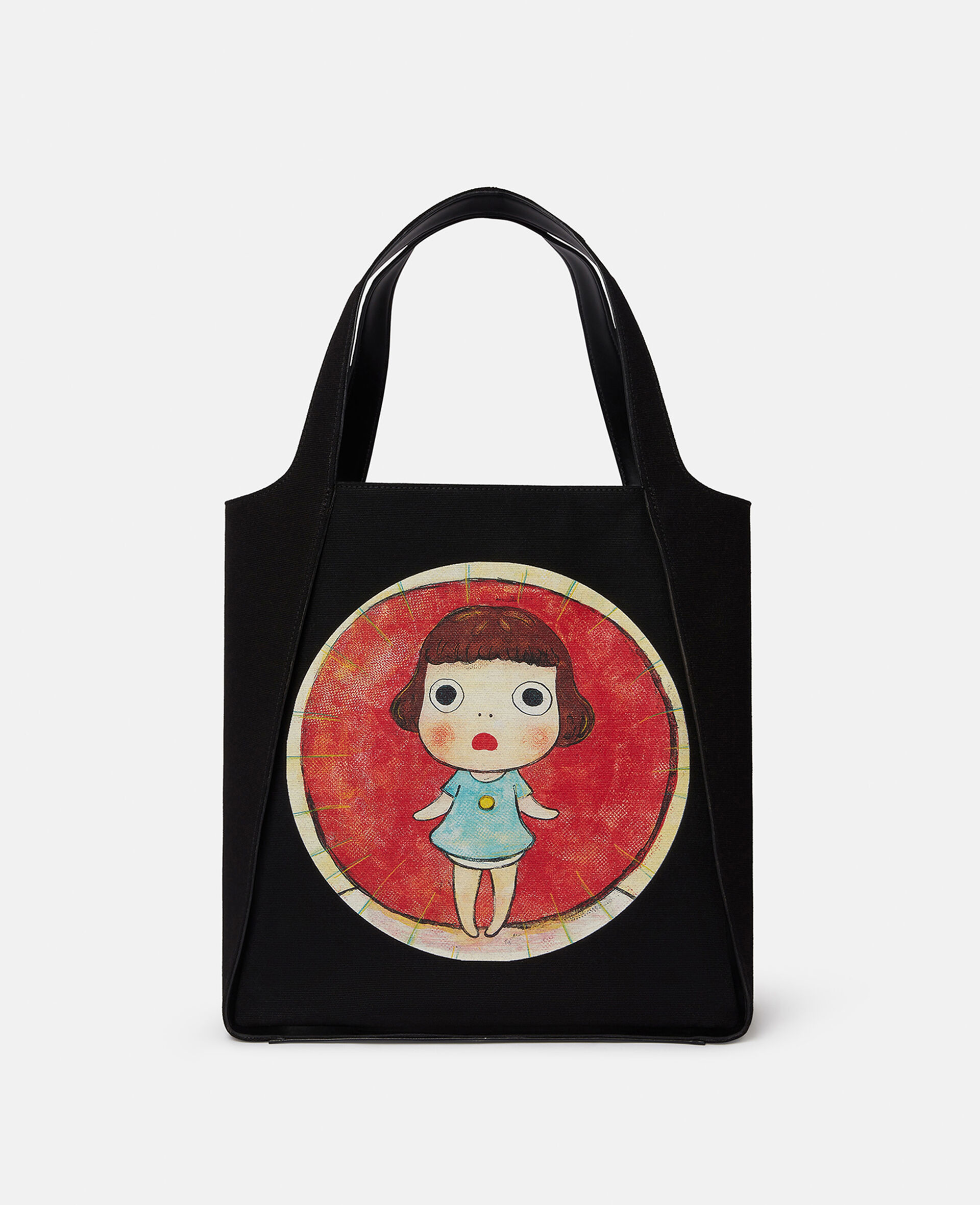 Lonesome Puppy Print Cotton Canvas Tote Bag-Black-large image number 0