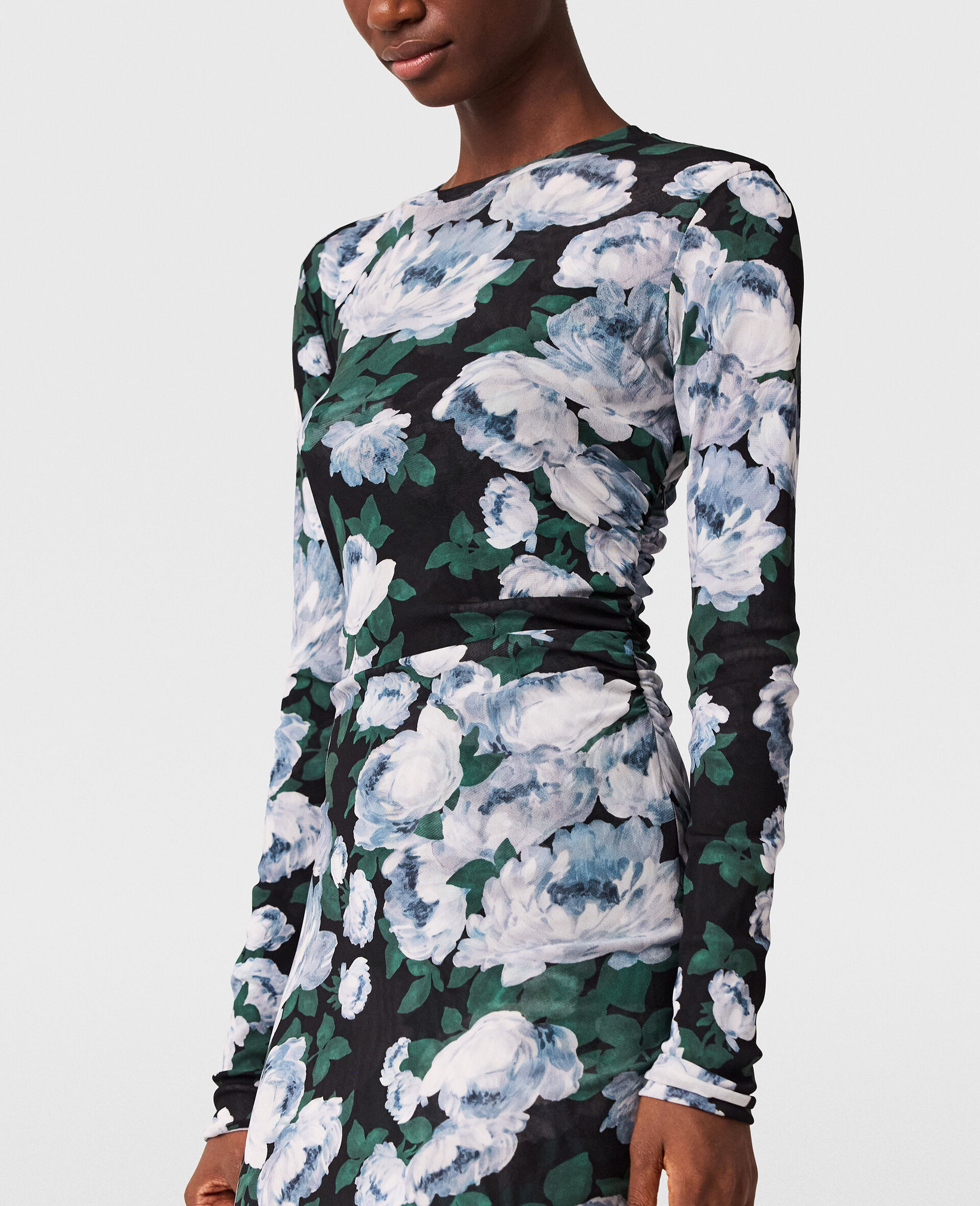 Floral Long-Sleeve Mesh Midi Dress-Blue-large image number 4