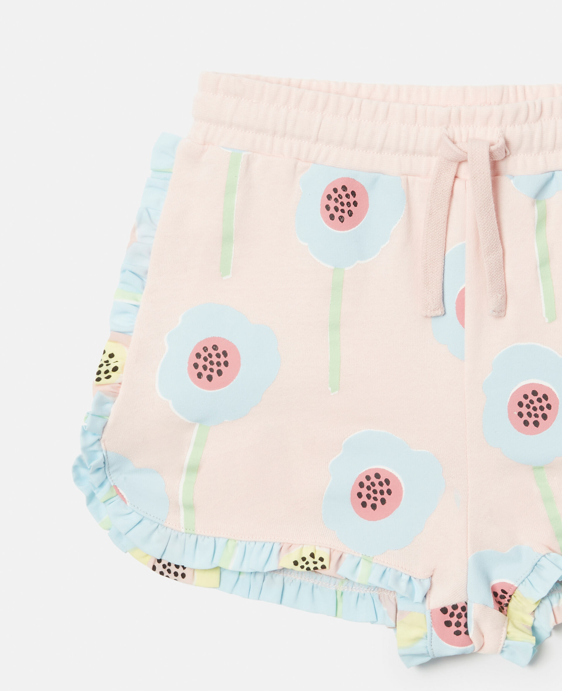Flower Print Frill Trim Sweat Shorts-Pink-large