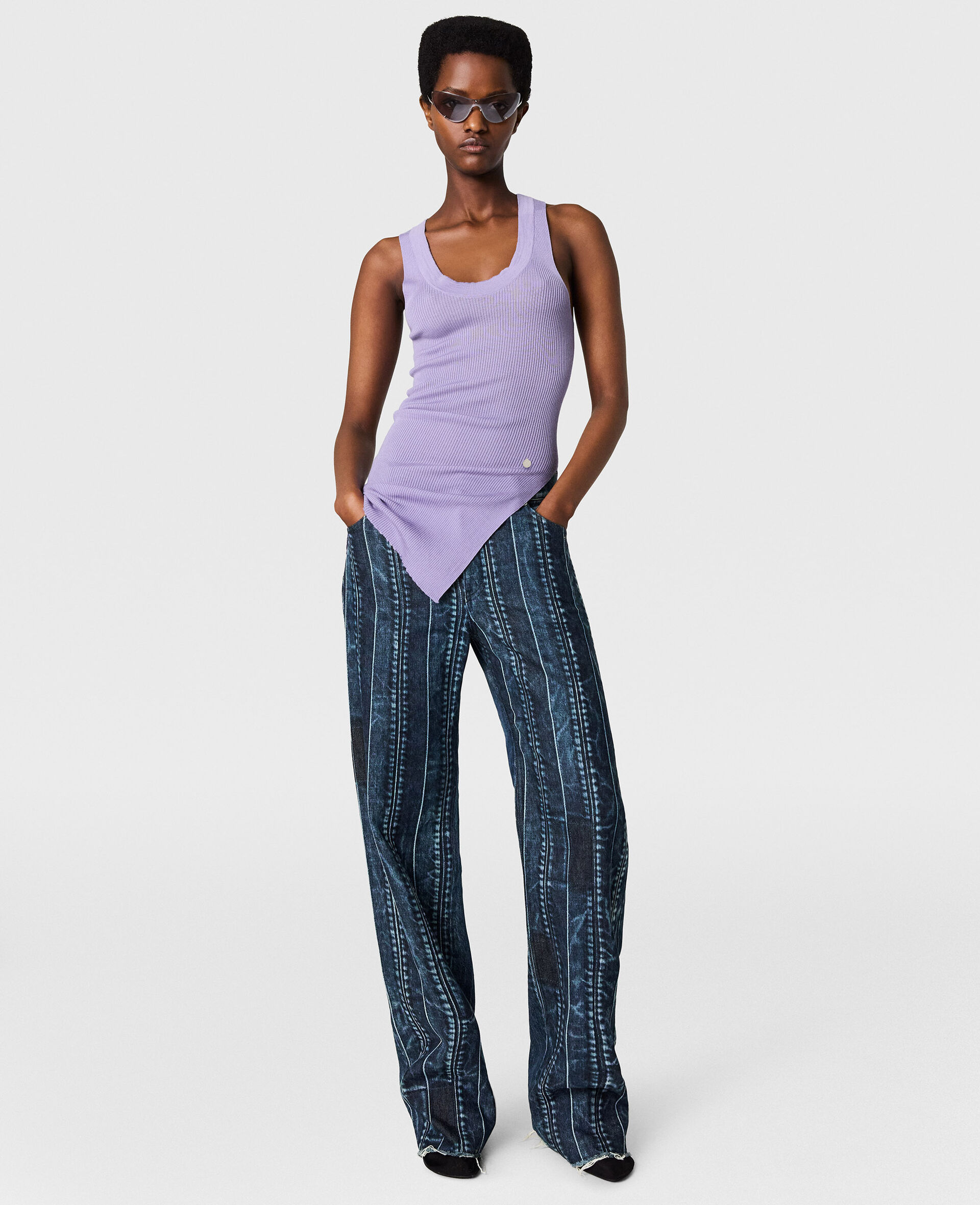 ライトウェイト ウール ラウンド ネック トップス-Purple-large image number 4