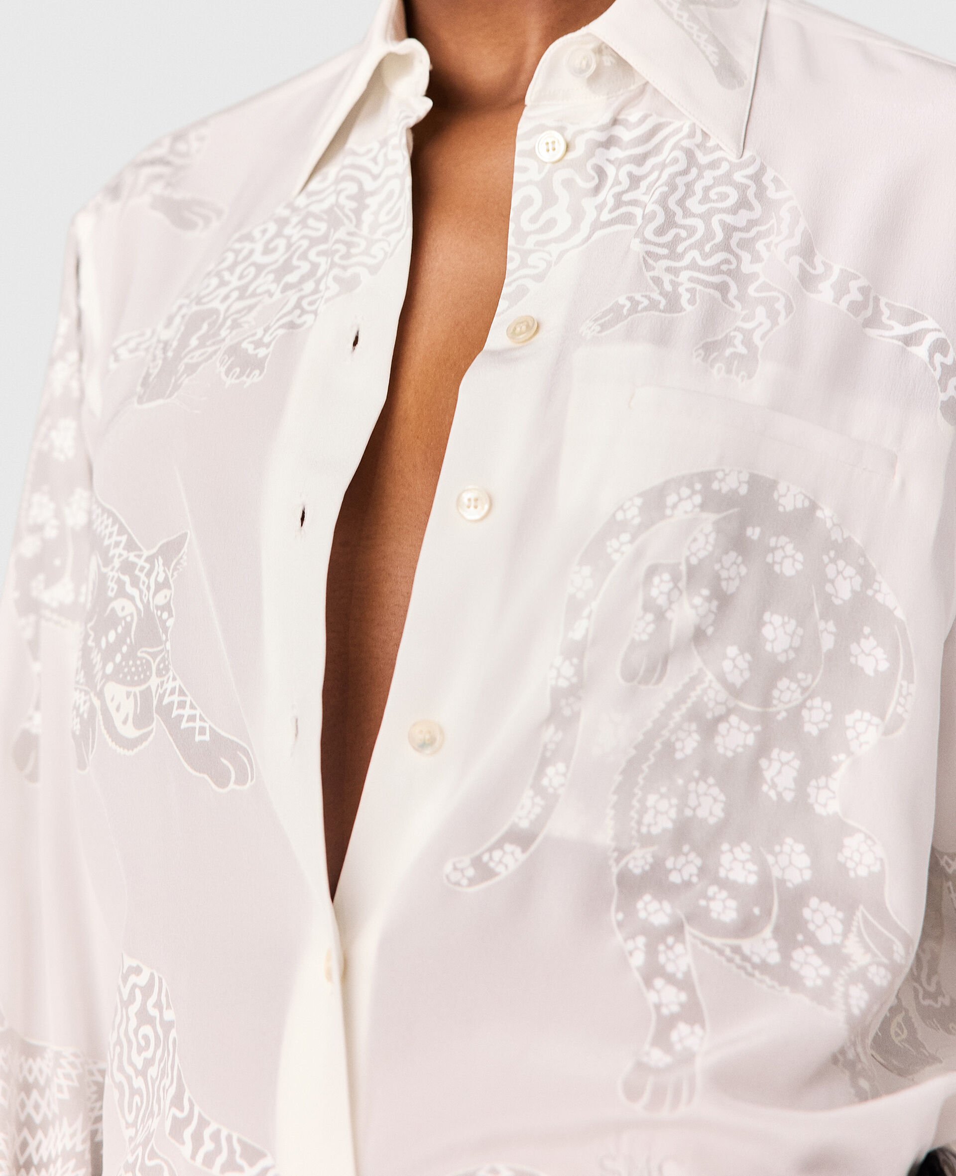 Leopard Pattern Oversized Shirt-Beige-large image number 2