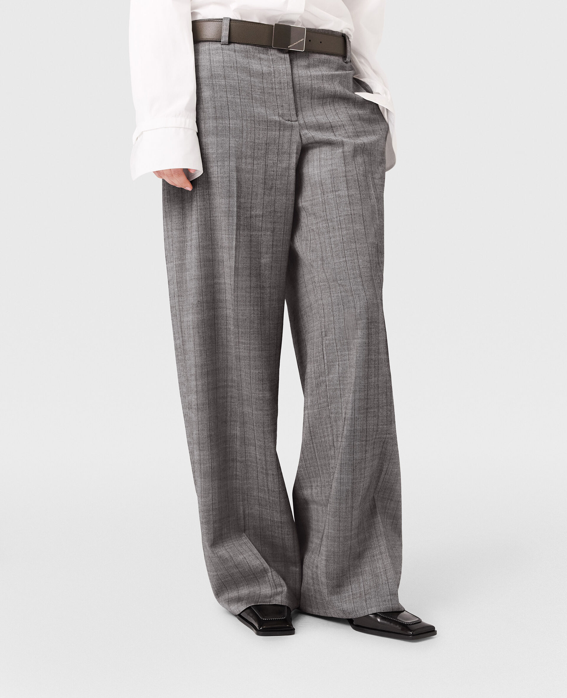 Nadelstreifen-Faltenhose mit geradem Bein-Grau-large image number 5