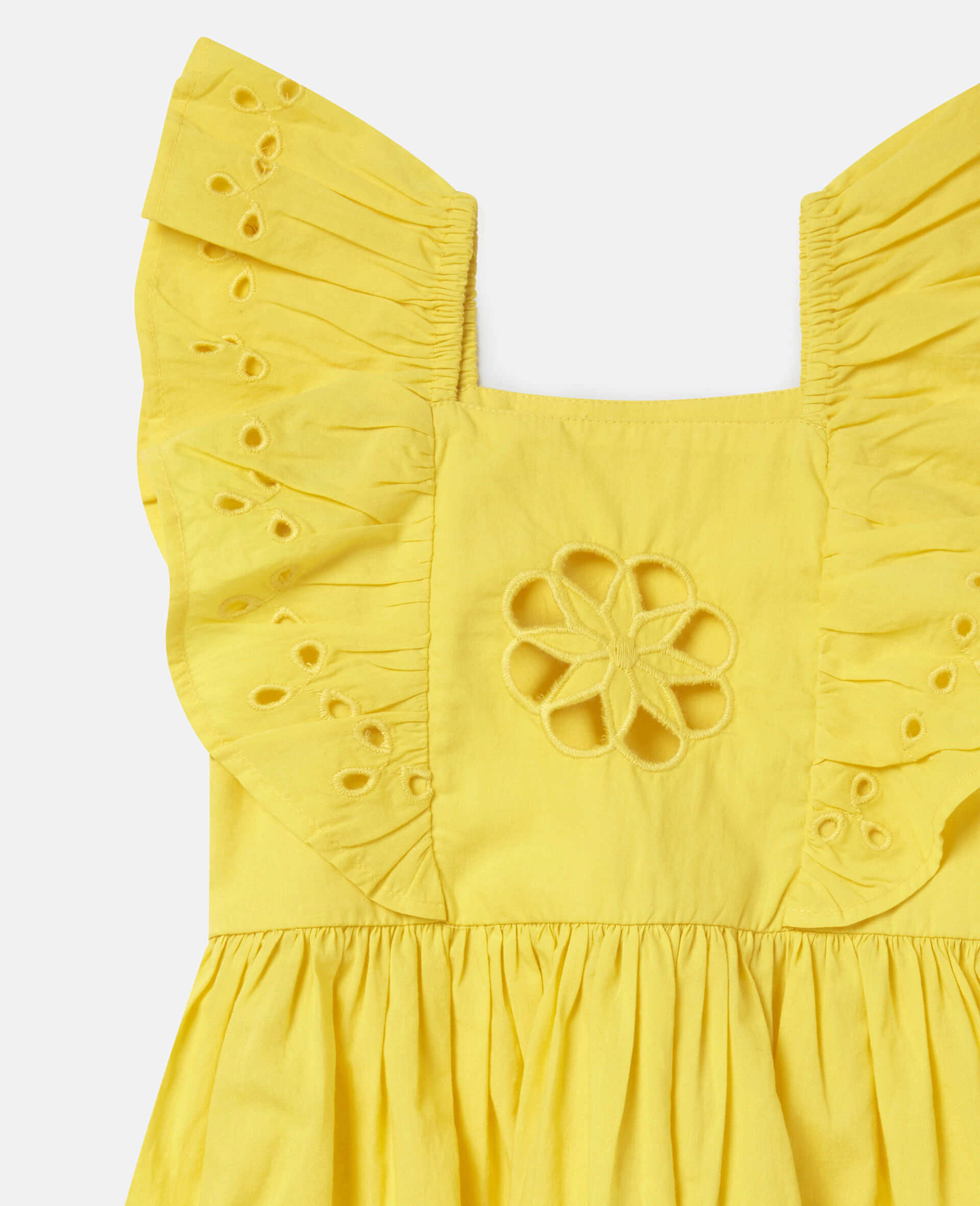 Broderie Anglaise Frill Cotton Dress-Yellow-large image number 1