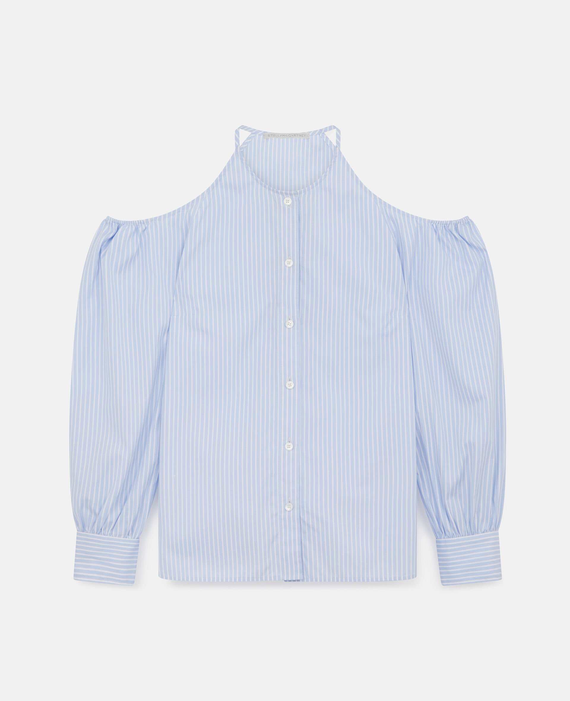 Off-the-Shoulder Cotton Shirt-Blue-large image number 0