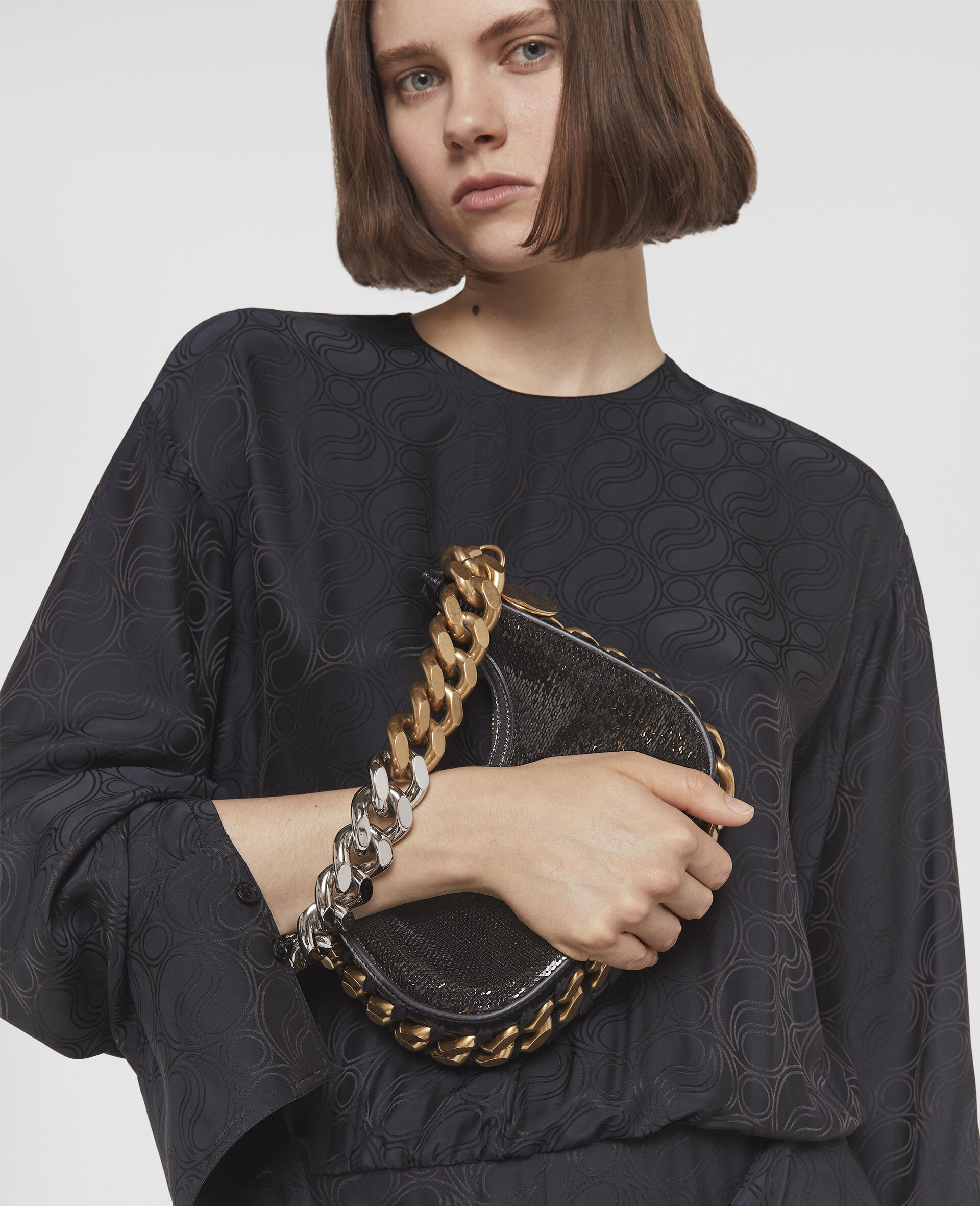 Frayme Mini Zipped Sequinned Shoulder Bag-Black-large image number 1