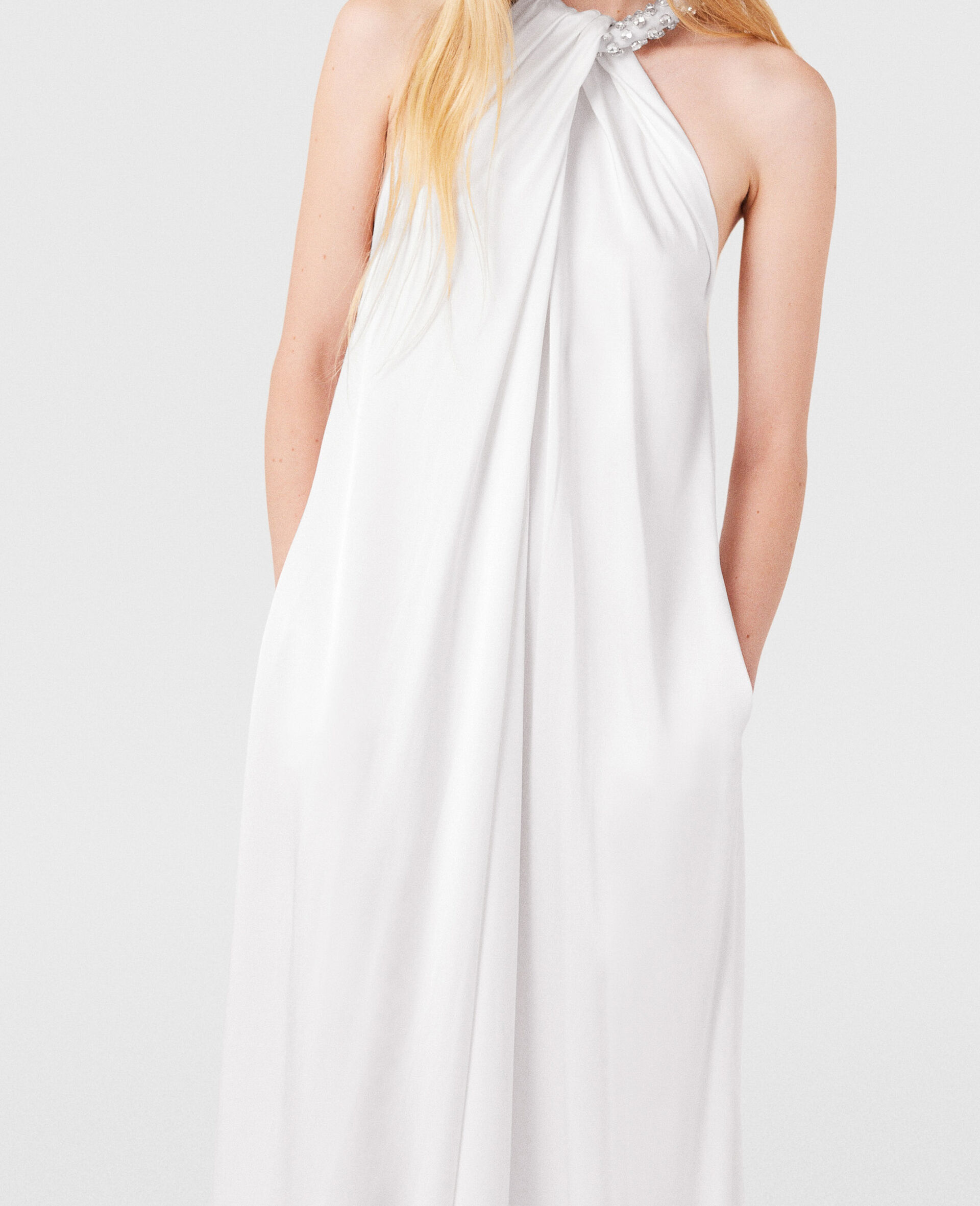 Crystal Halterneck Satin Maxi Dress-Red-large image number 4