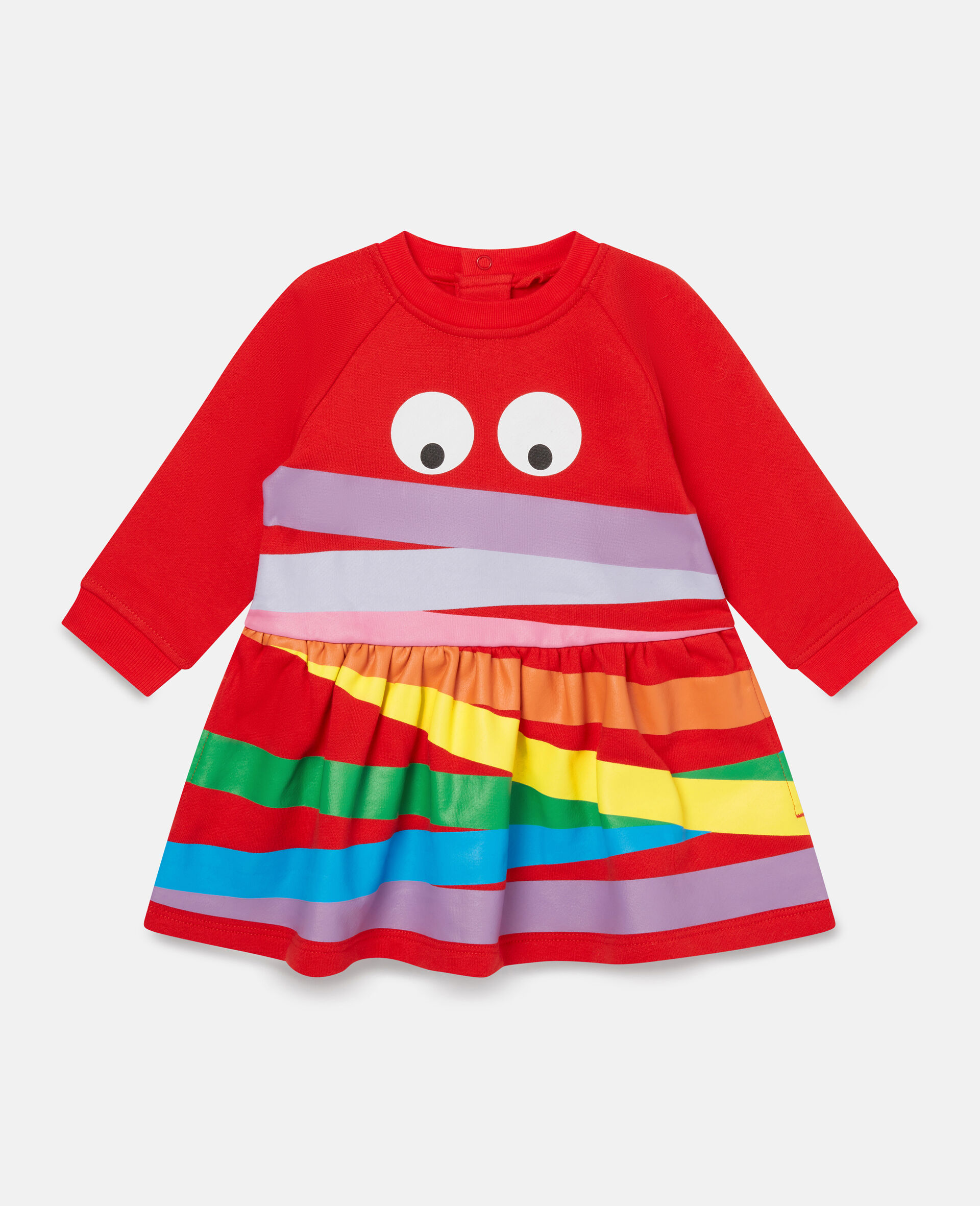 Cotton Fleece Rainbow Face Print Dress-Red-large image number 0