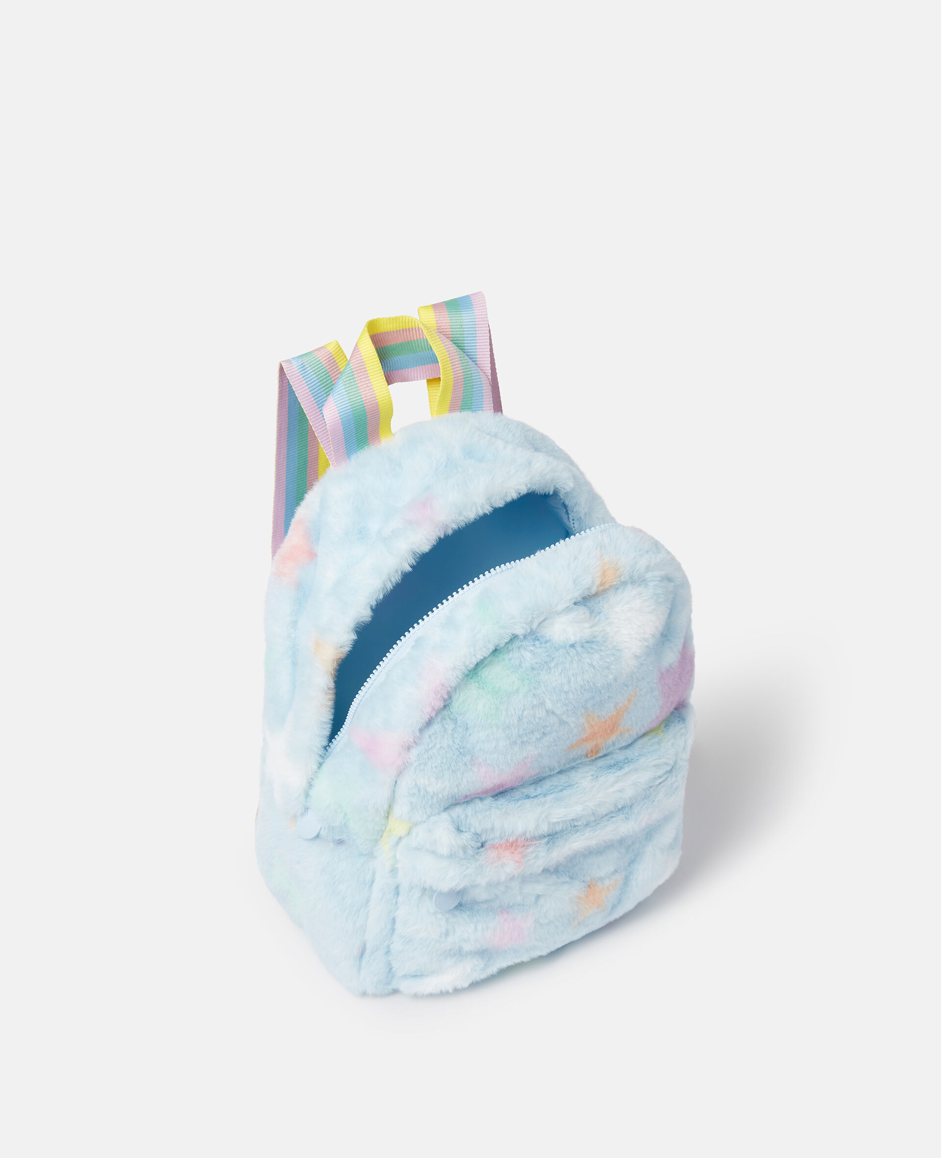 Star Print Fluffy Backpack-Blue-large Star Print Fluffy Backpack-Blue-large image number 2