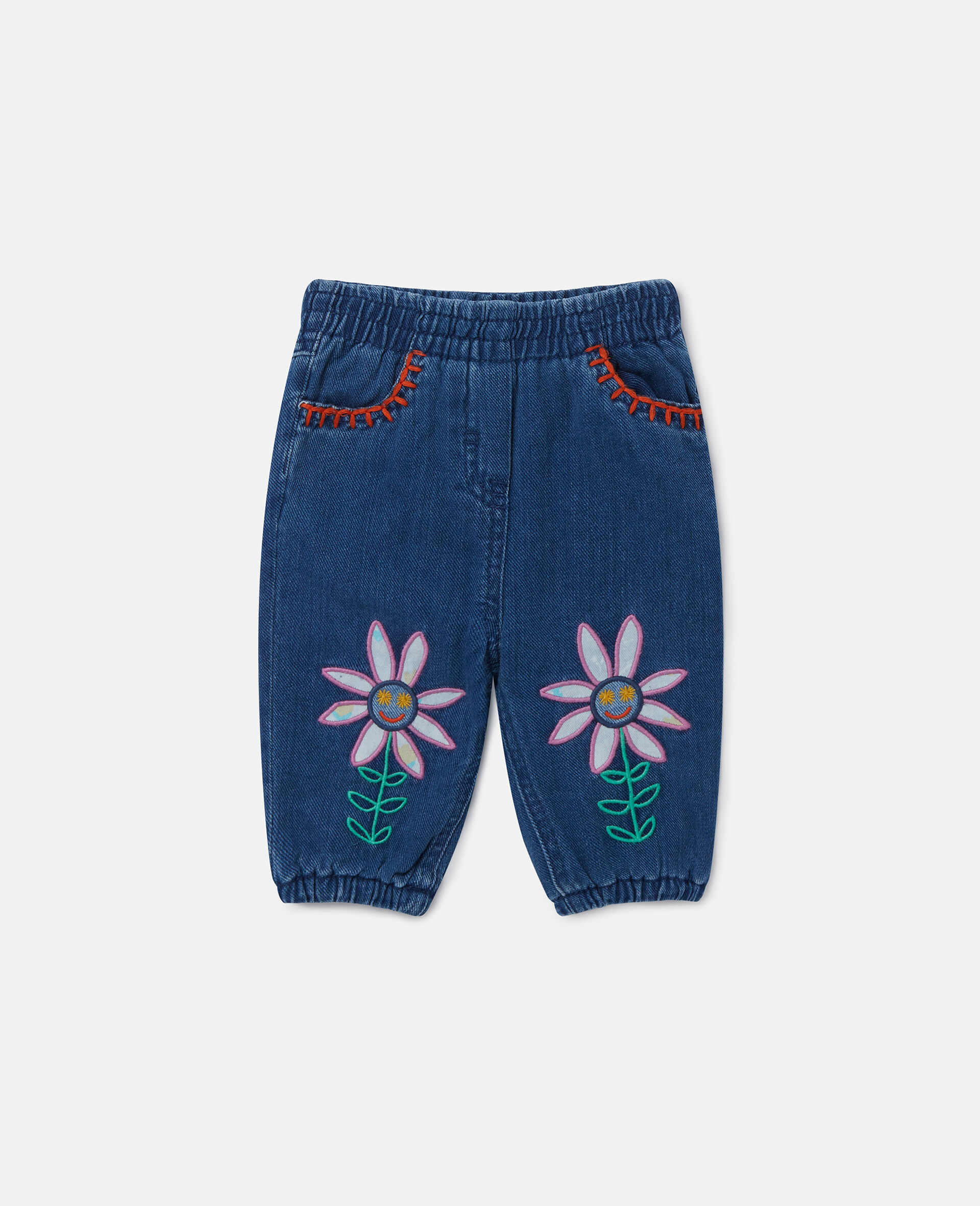 Women Navy Smiley Flower Embroidery Baby Jeans | Stella McCartney US