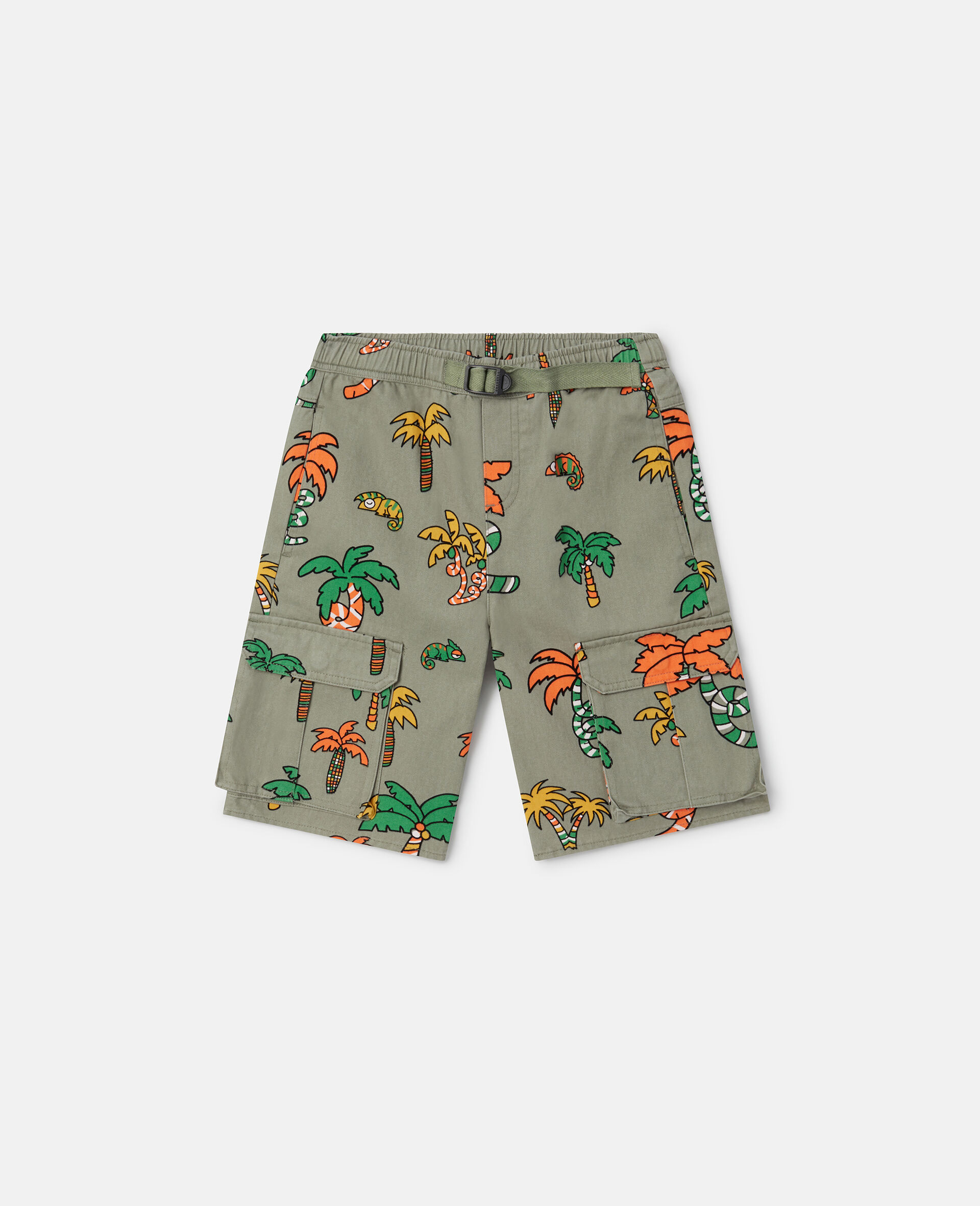 Palm Tree and Gecko Print Cargo Shorts-Pink-large