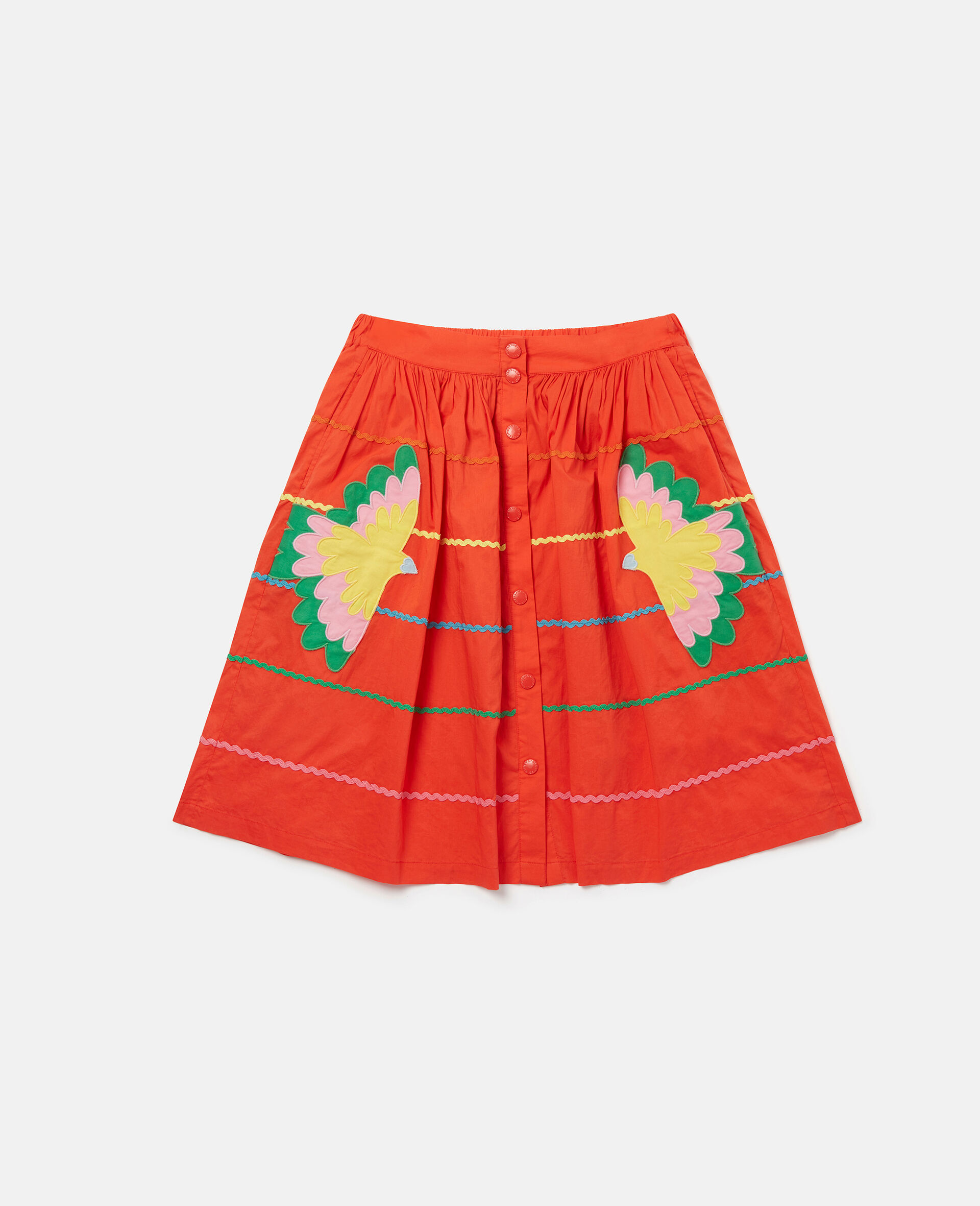 Parrot Embroidery Flared Skirt-Red-large image number 0