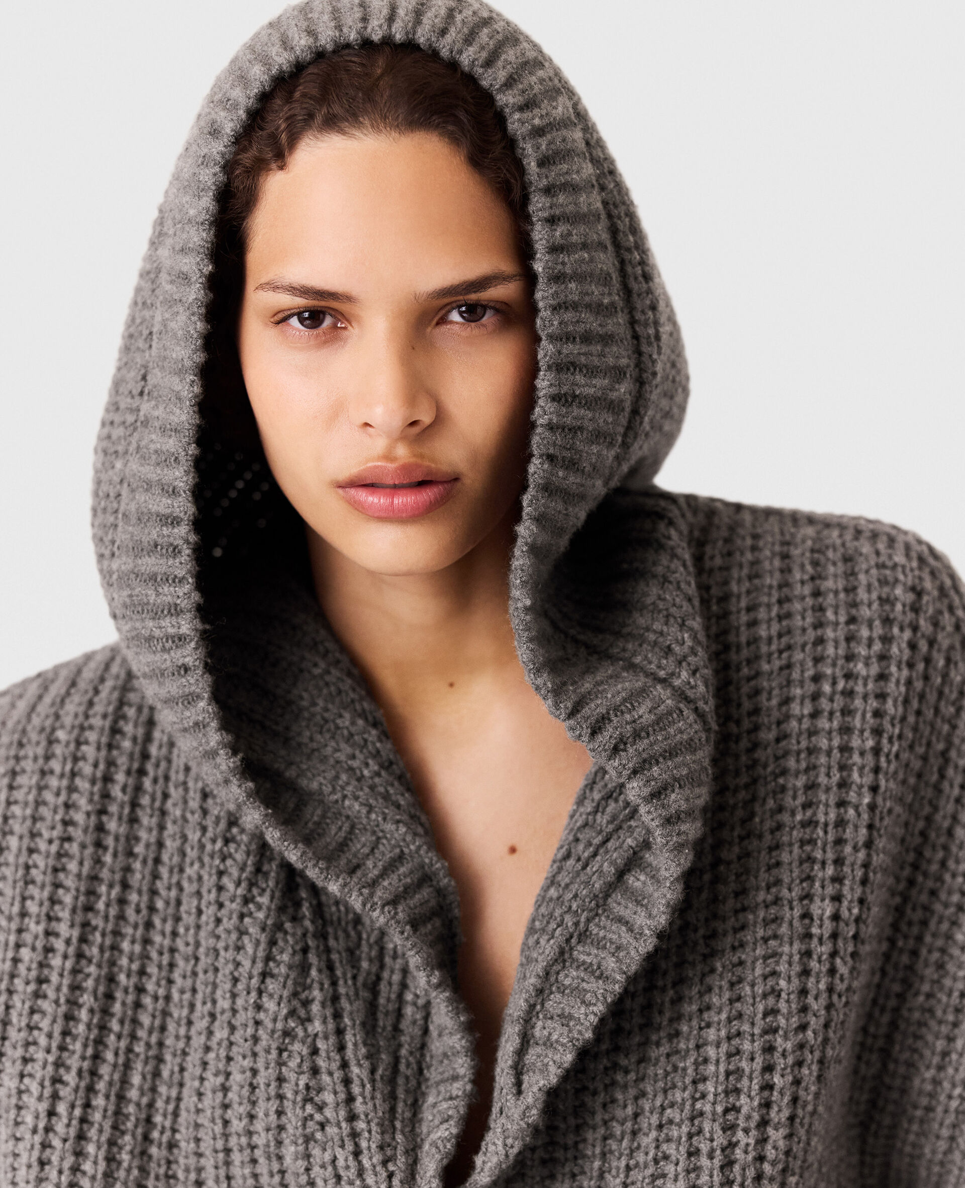 Cardigan con Cappuccio a Coste Spesse-Grigio-large Cardigan con Cappuccio a Coste Spesse-Grigio-large image number 2