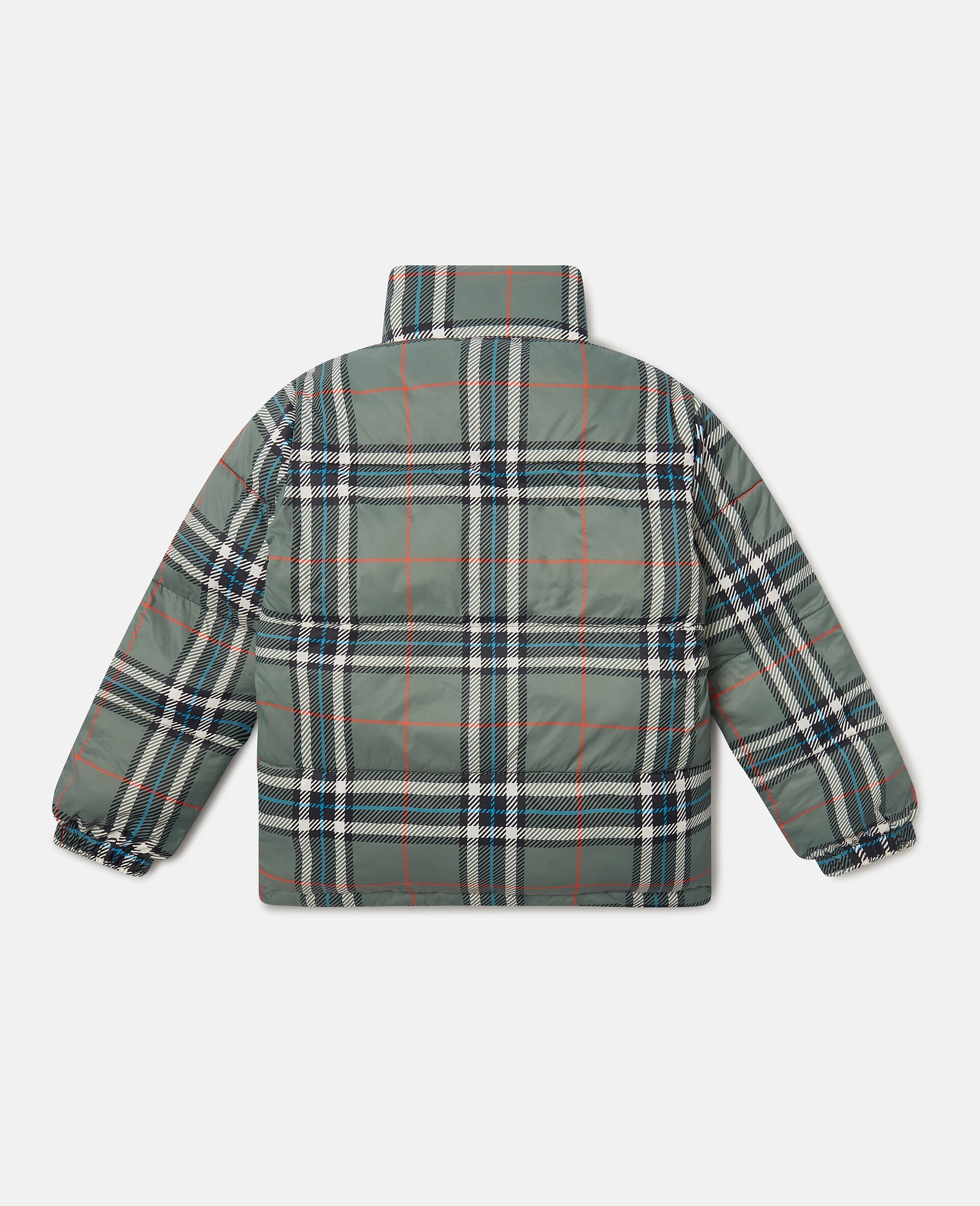 Check Lining High-Neck Puffer Coat-Green-large image number 2