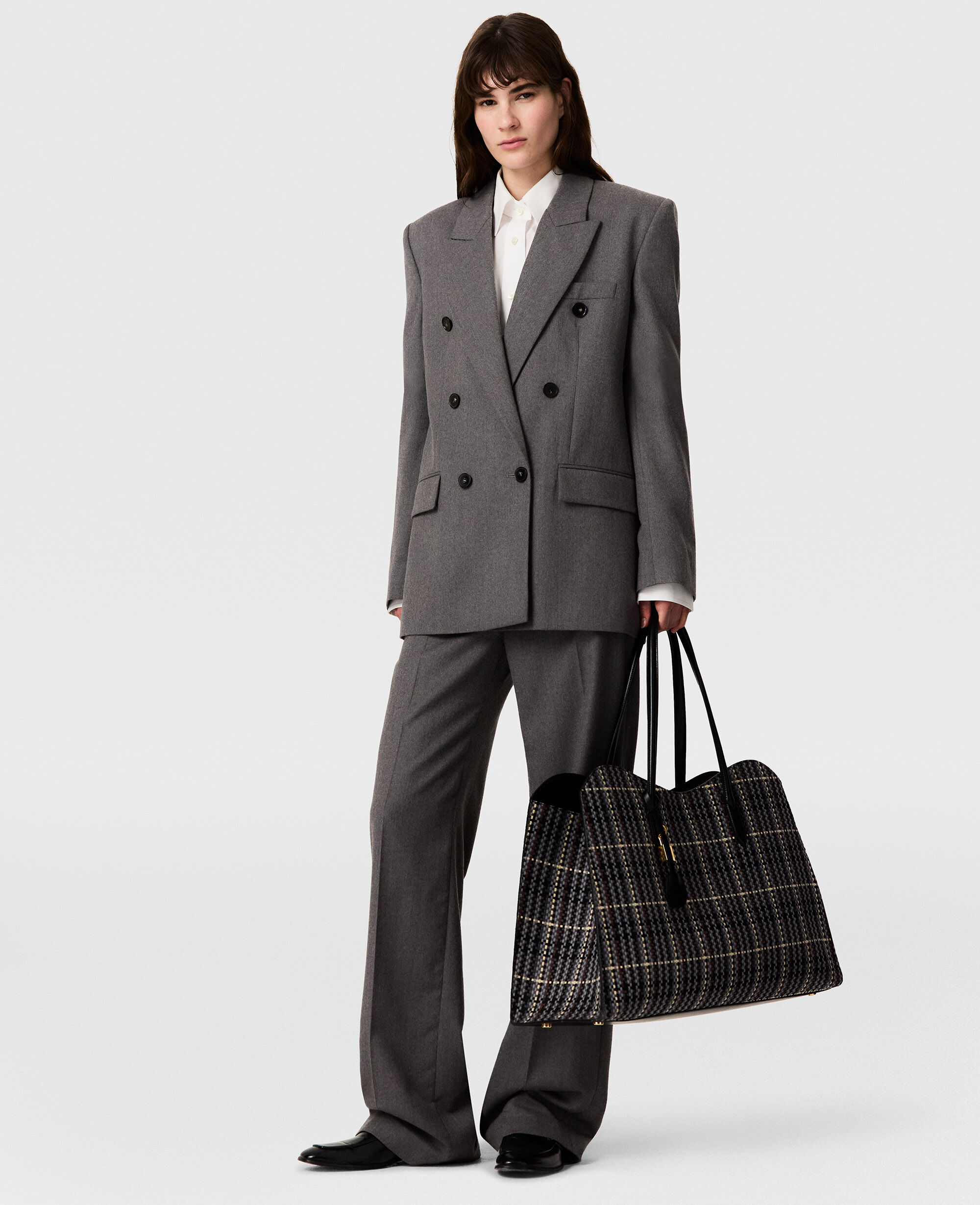 WOMEN Grey Double-Breasted Flannel Blazer | Stella McCartney GB
