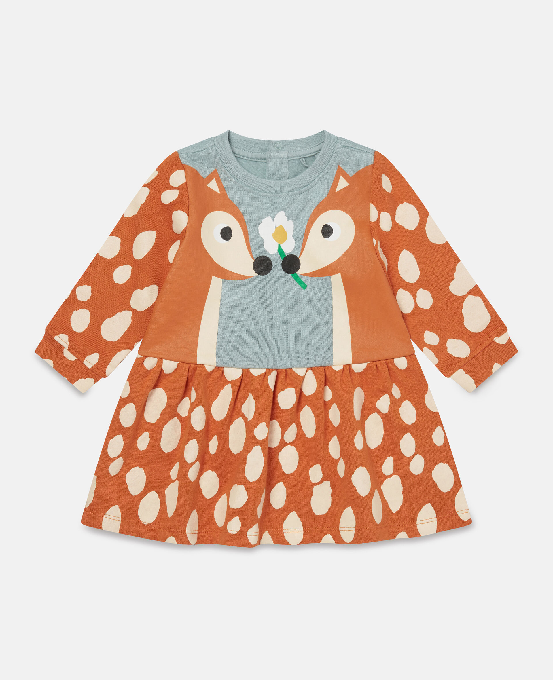 Deer Print Cotton Fleece Dress-Orange-large image number 0