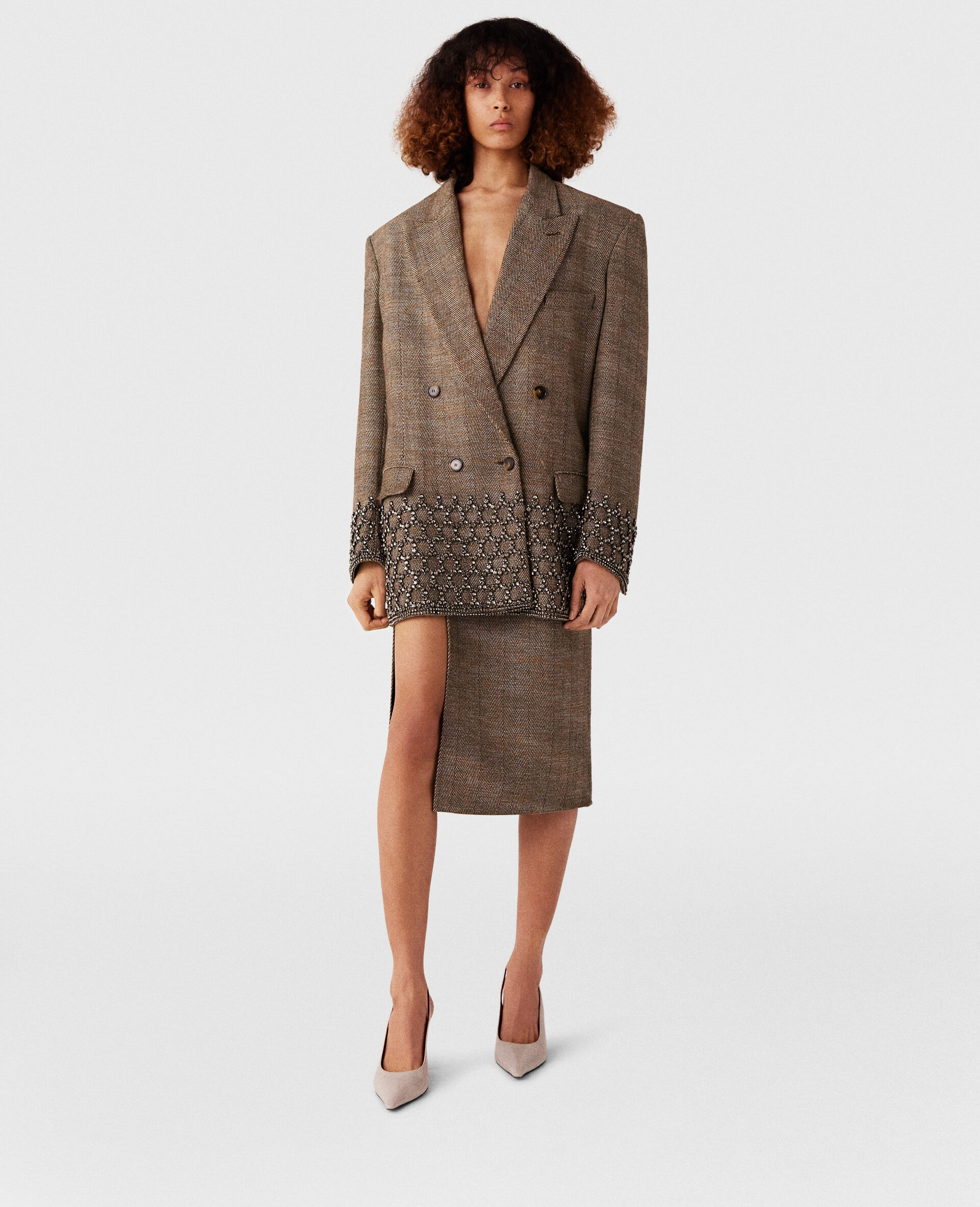 Crystal Cage Oversized Blazer-Beige-large image number 5