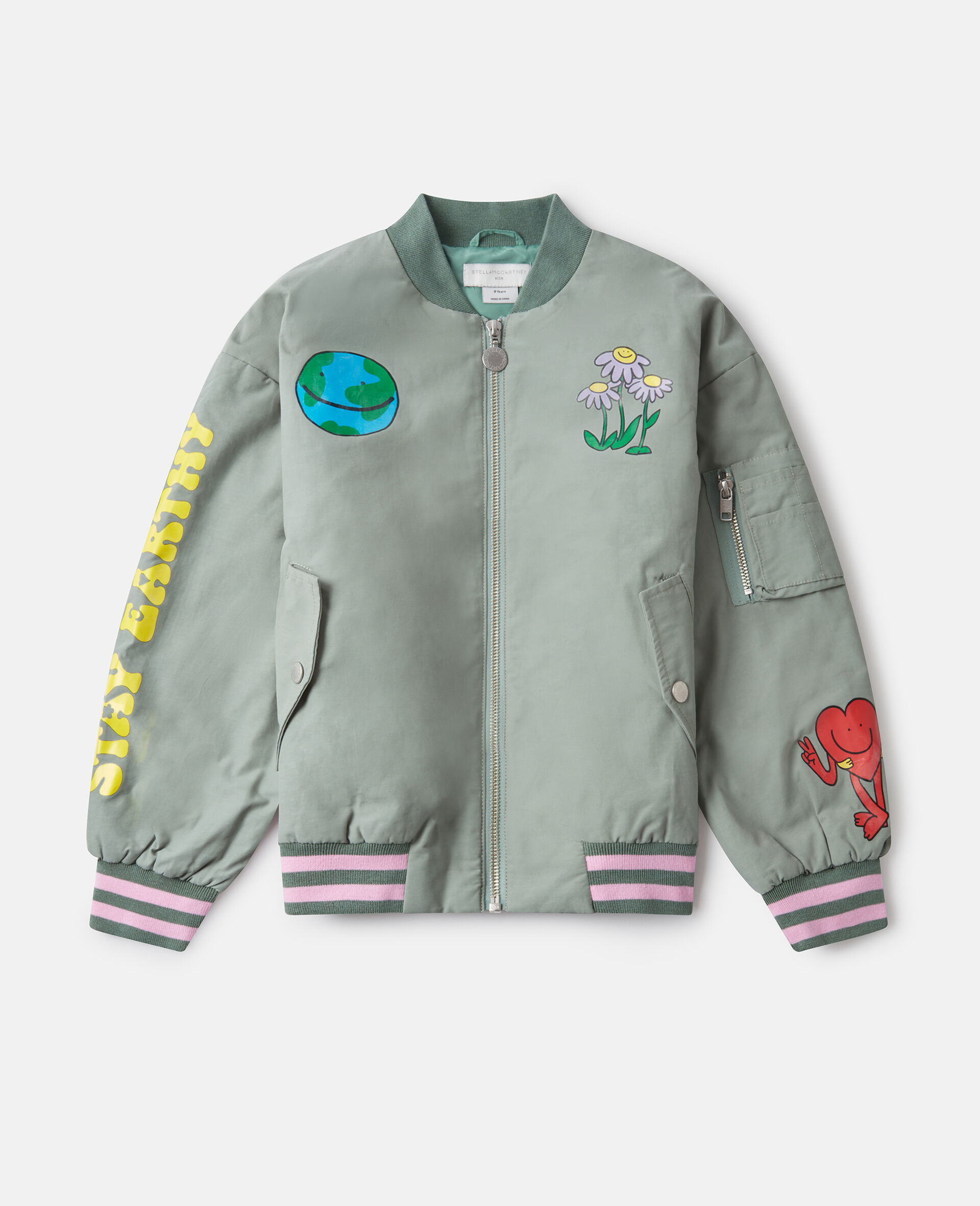 Earth Friends Graphic Bomber Jacket-Green-medium