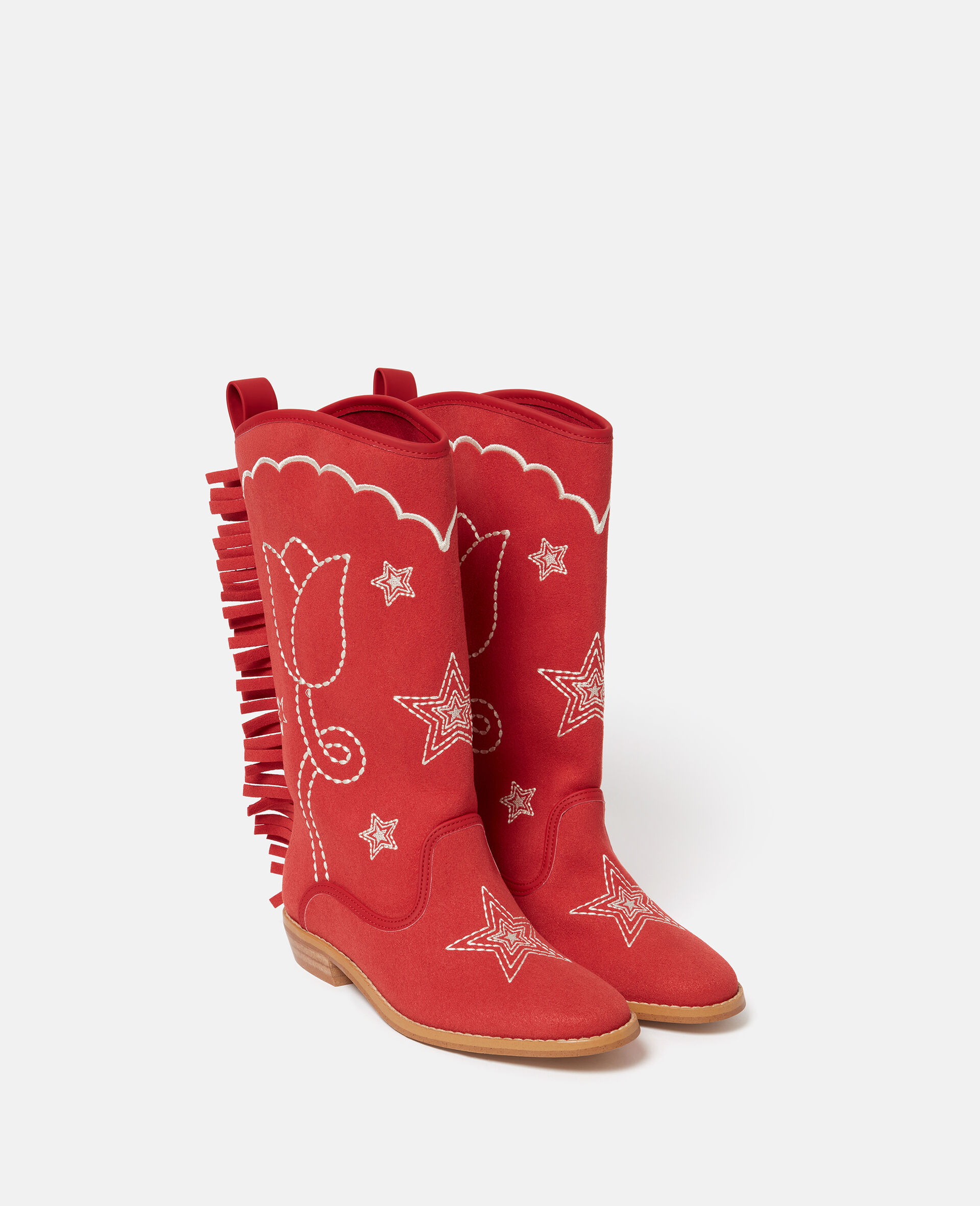 Star Motif Western Boots-Red-medium