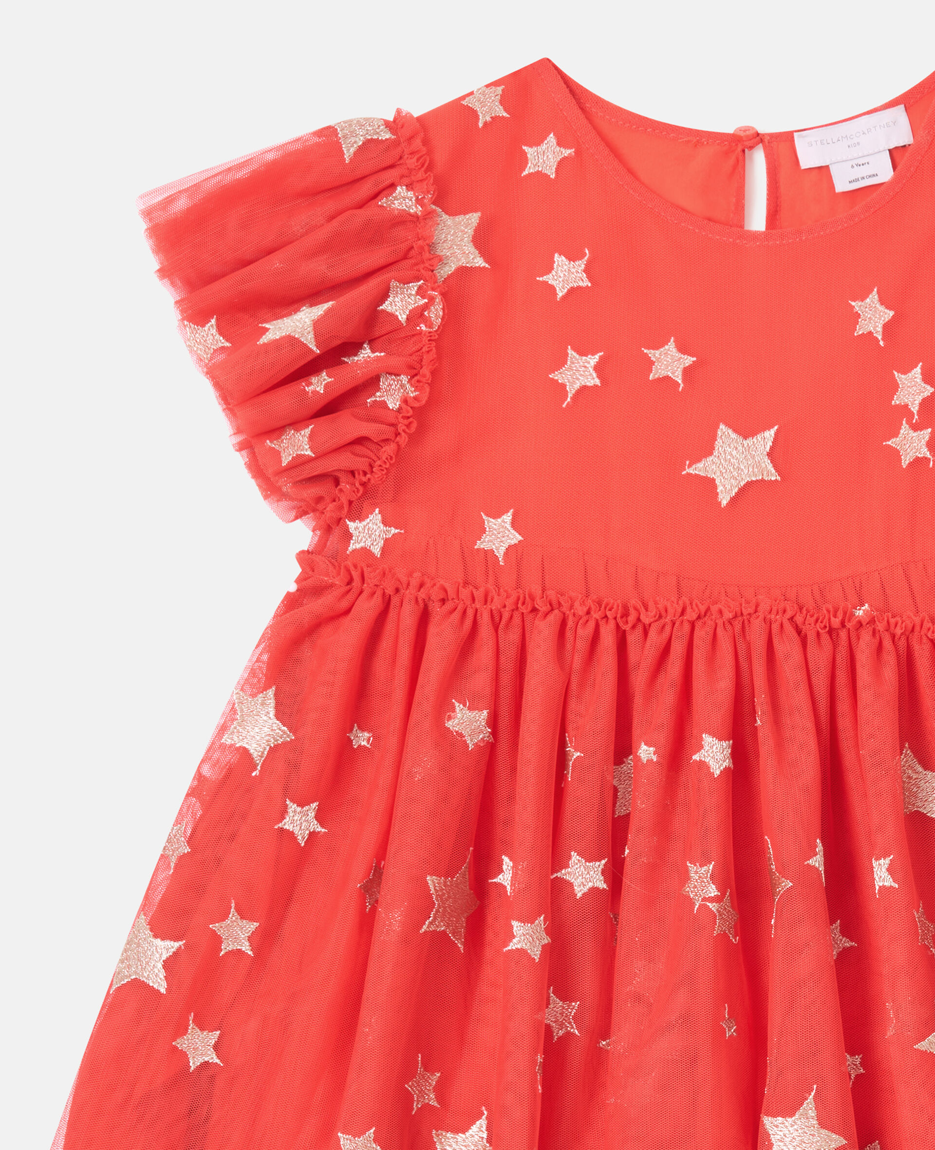 Star-Embroidered Tulle Dress-Red-medium