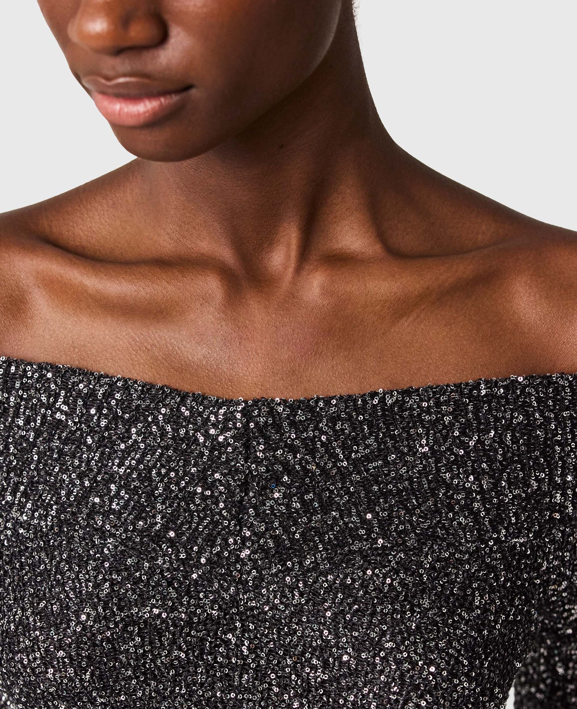 Sequin Off-Shoulder Sweater-Black-large image number 3