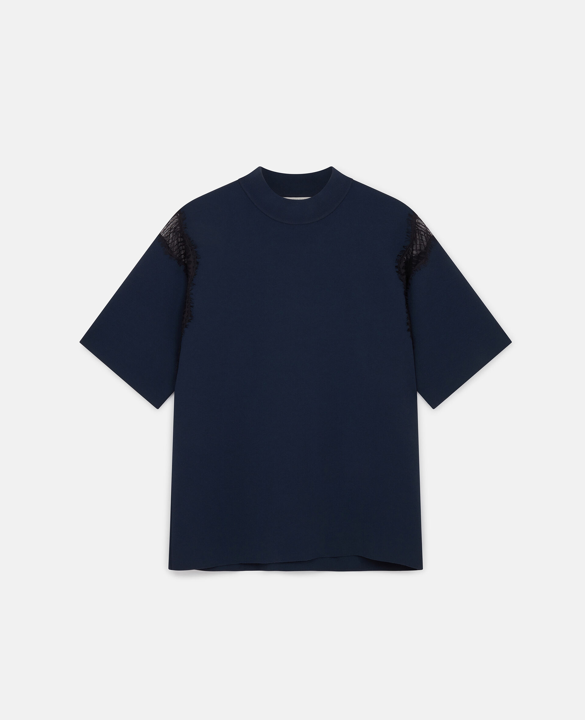 レースインサート ハイネック トップ-ブルー-large image number 0