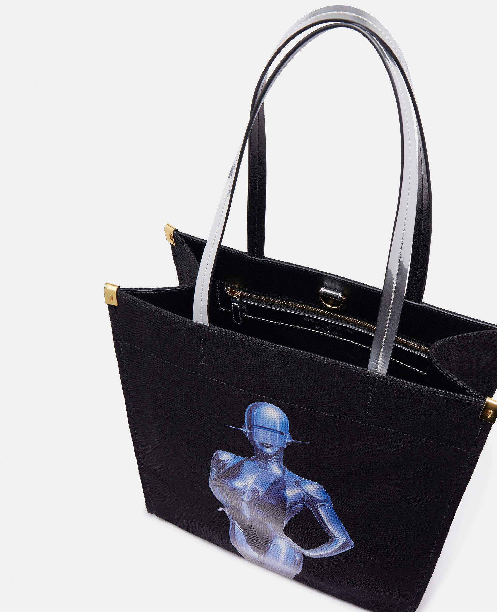 Sexy Robot Graphic Organic Cotton Canvas Tote Bag-Black-large image number 3