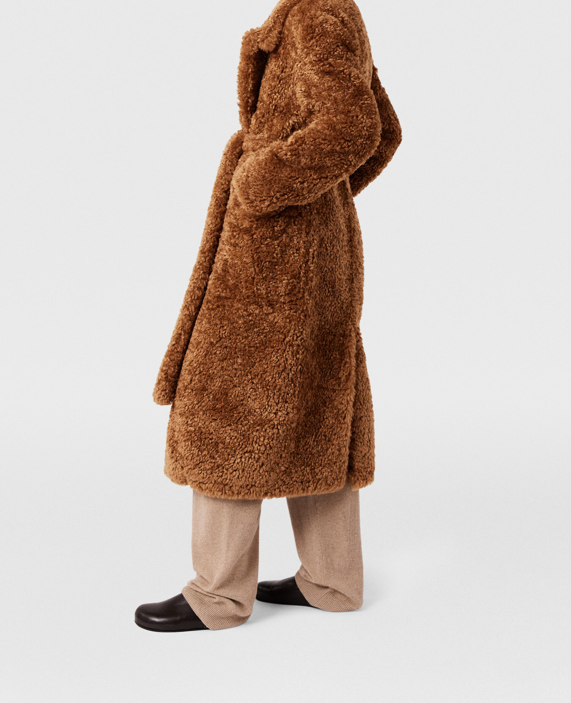 Belted Plush Teddy Coat-Brown-large image number 2
