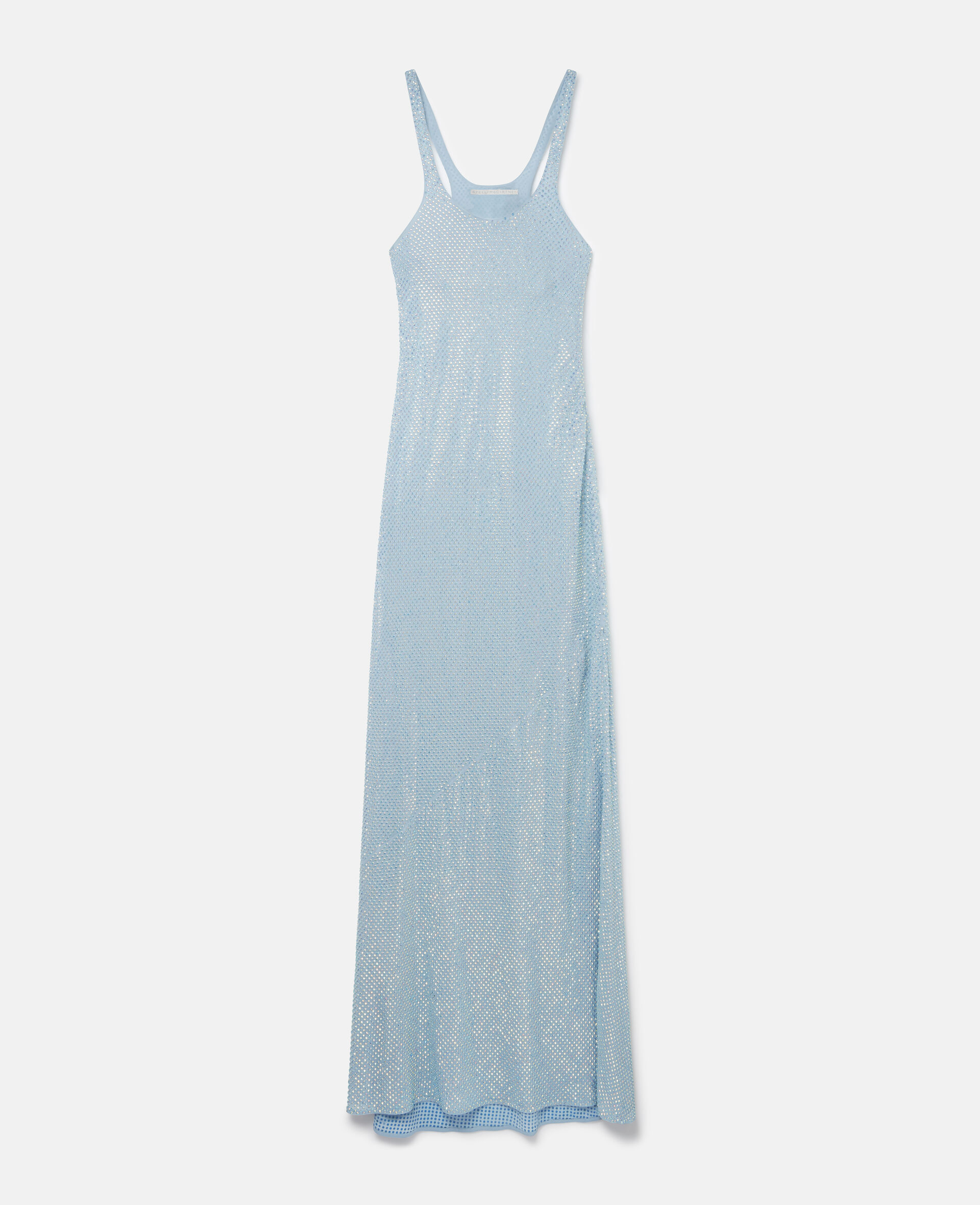 Robe longue en soie strass cristal-Bleu-large image number 0