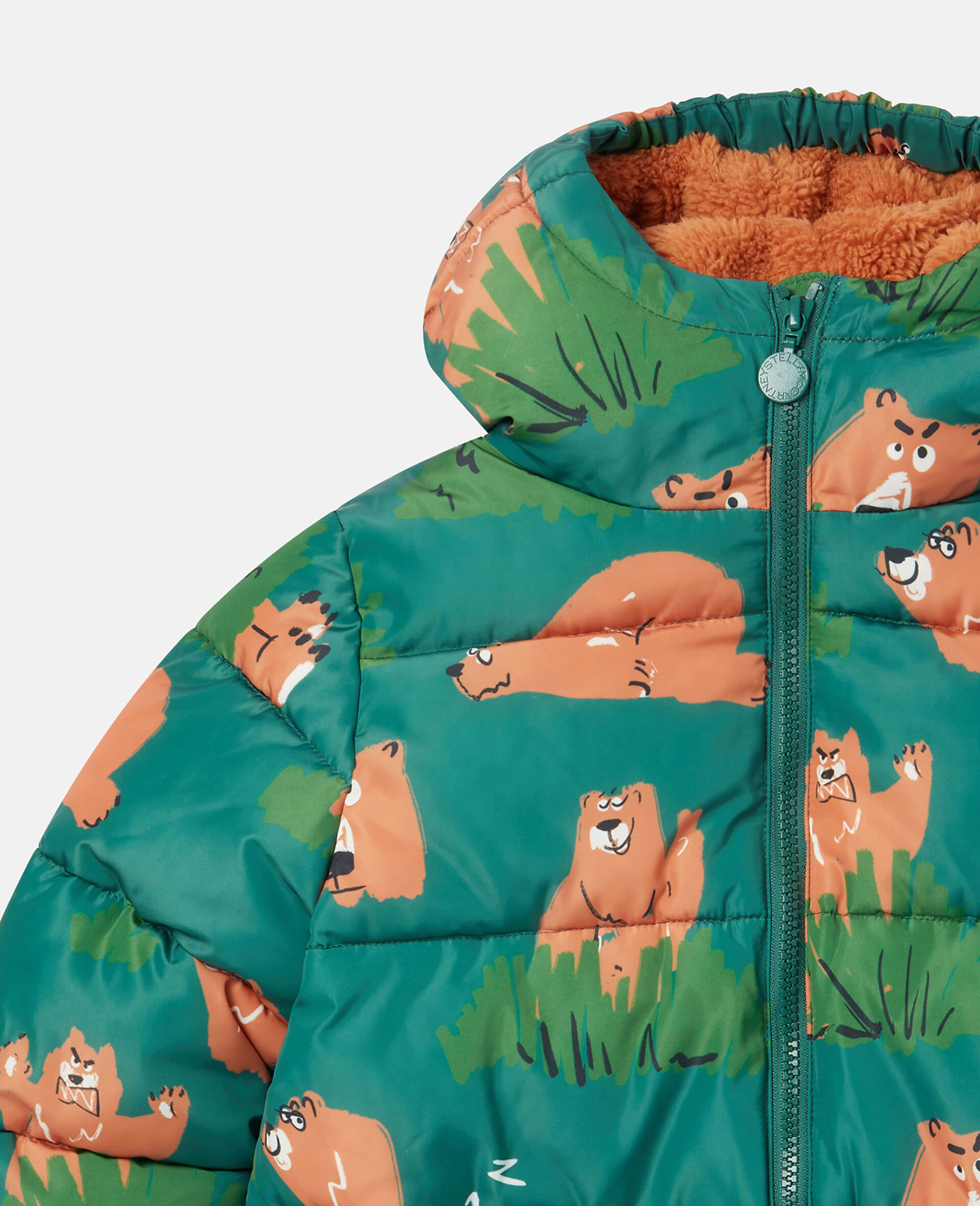 Women Green Grizzly Bear Puffer Coat | Stella McCartney US